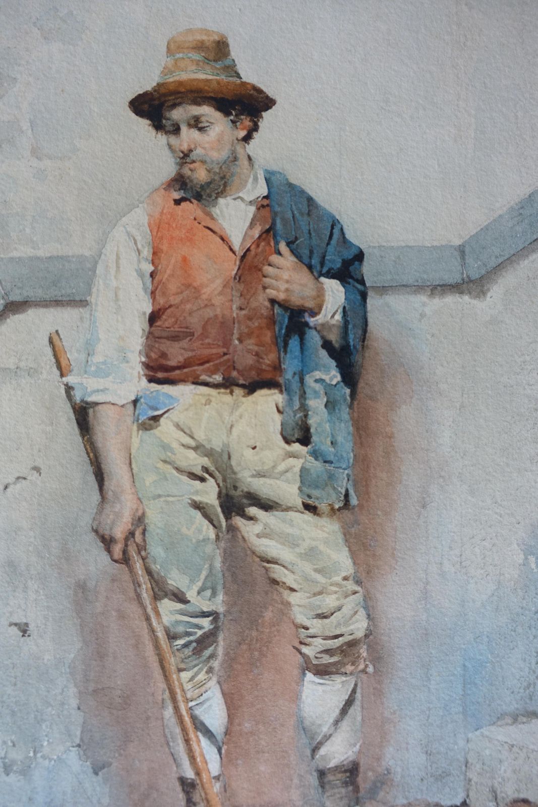 Federico Bartoliniportrait Of An Italian Peasant    Victorian Art Watercolour Painting 1890 photo for sale