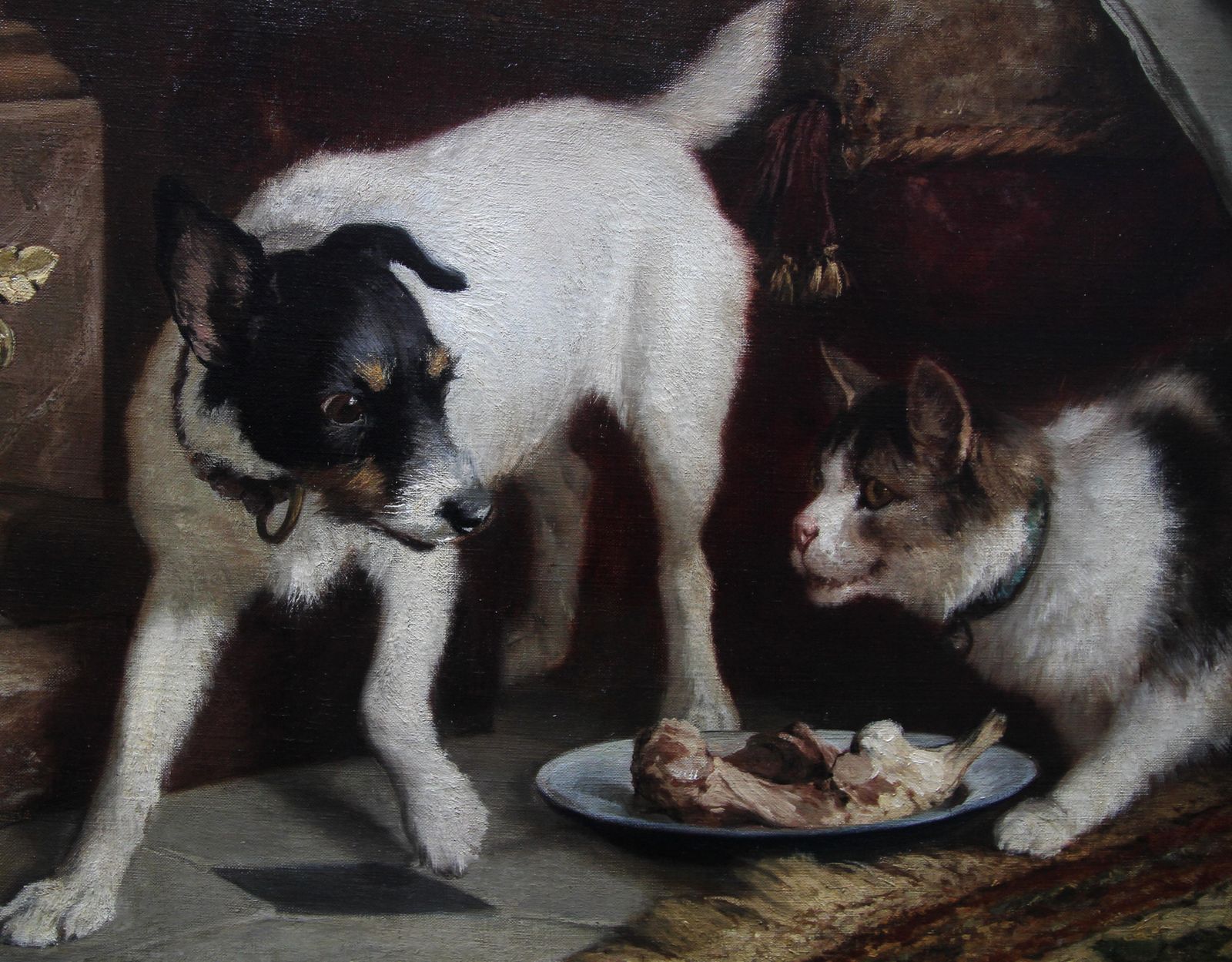 Carl Suhrlandtportrait Of A Cat And Dog   Victorian Genre 1884 Animal Art Oil Painting1884 photo vinterior
