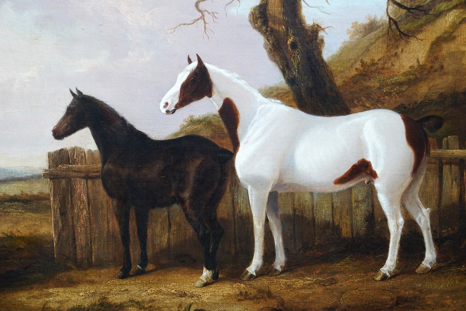 Portrait Of Two Horses In A Landscape   British 19thc Equine Art Oil Painting1840 photo Art