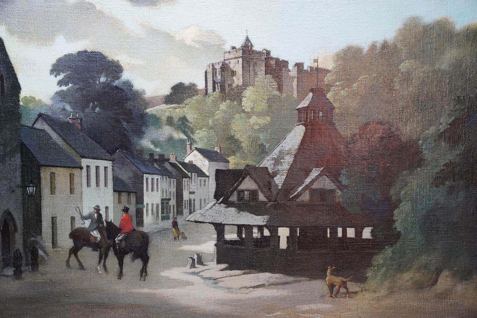 Bertram Nicholls Prbathe Yarn Market, Dunster, Somerset   British 1940's Townscape Art Oil Painting1940 photo for sale