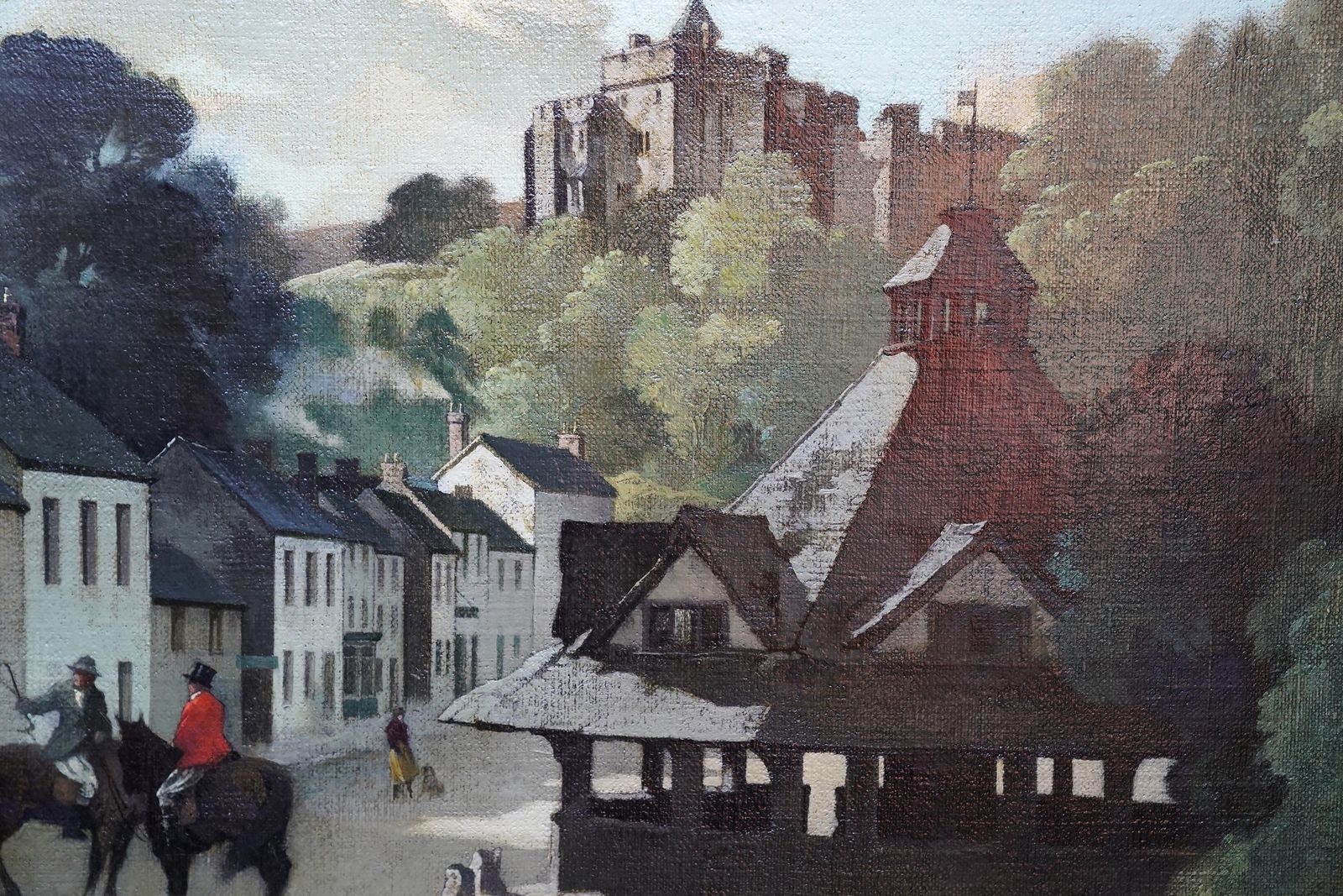 Bertram Nicholls Prbathe Yarn Market, Dunster, Somerset   British 1940's Townscape Art Oil Painting1940 photo vinterior