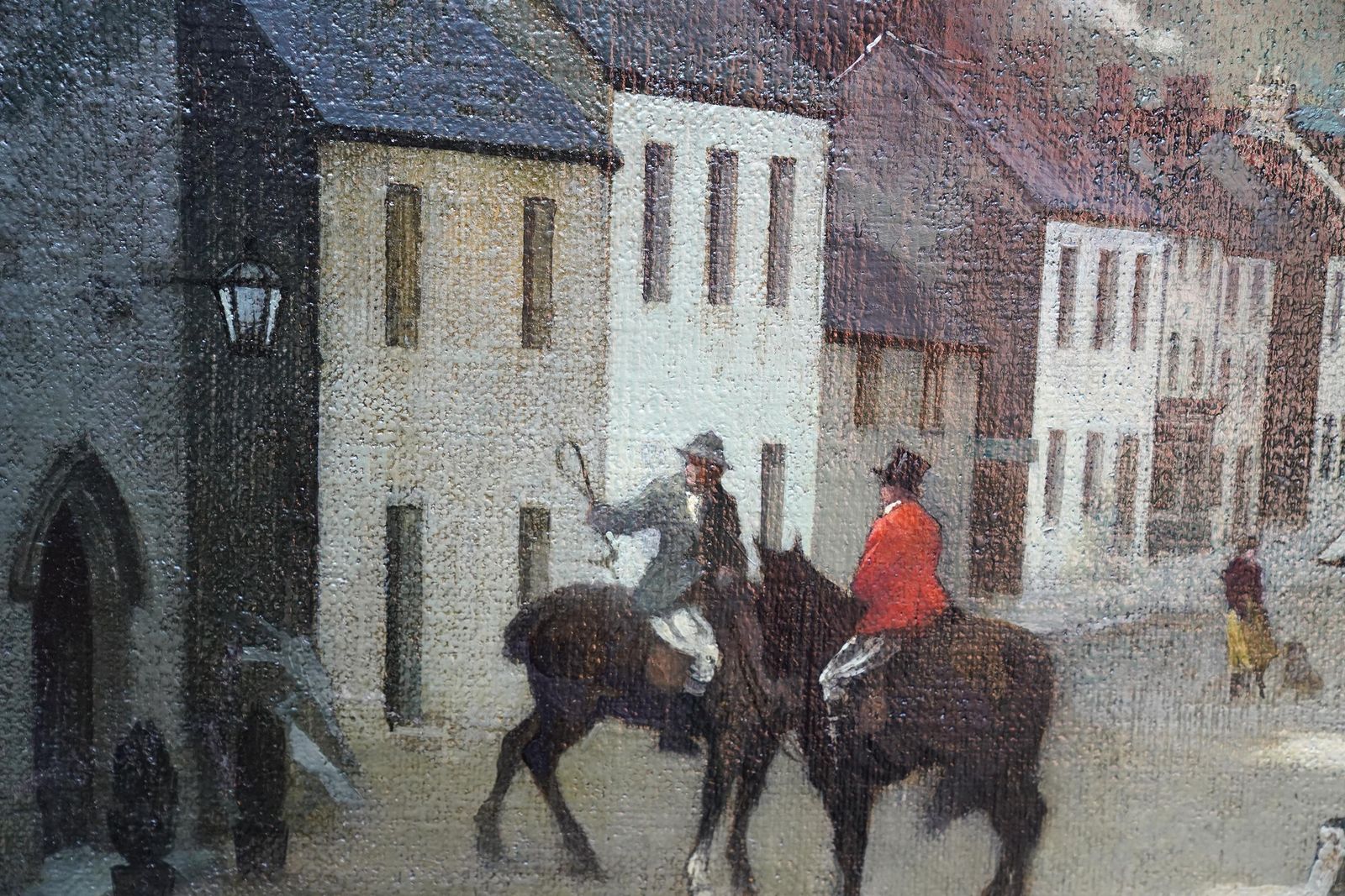 Bertram Nicholls Prbathe Yarn Market, Dunster, Somerset   British 1940's Townscape Art Oil Painting1940 photo buy