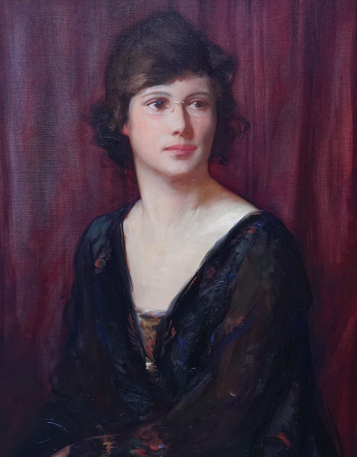 Alfred Kingsley Lawrenceportrait Of A Lady In Pince Nez   British 1919 Art Portrait Oil Painting1919 photo for sale