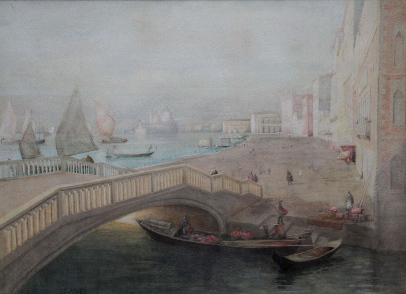 Thomas Millie Dowvenice   Scottish 19thc Glasgow Boy Artist Seascape Painting Venetian Bridgecirca 1900 photo for sale