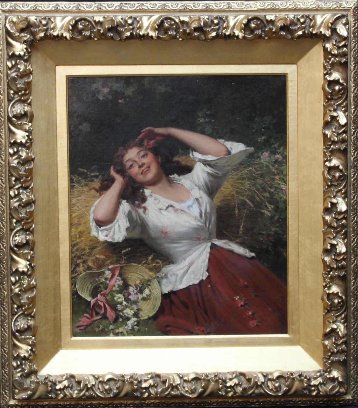photo for sale Edwin Robertsa Summer Beauty   British Victorian Genre Art Female Portrait Oil Paintingcirca 1880