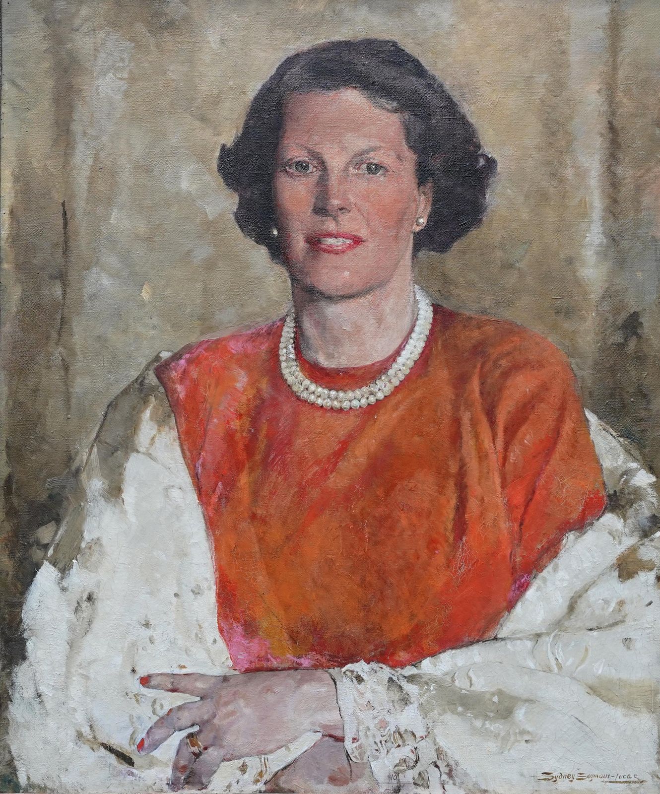 Sydney Seymour Lucasportrait Of Sheila De Quincey   British 1950's Art Portrait Oil Paintingcirca 1957 photo furniture
