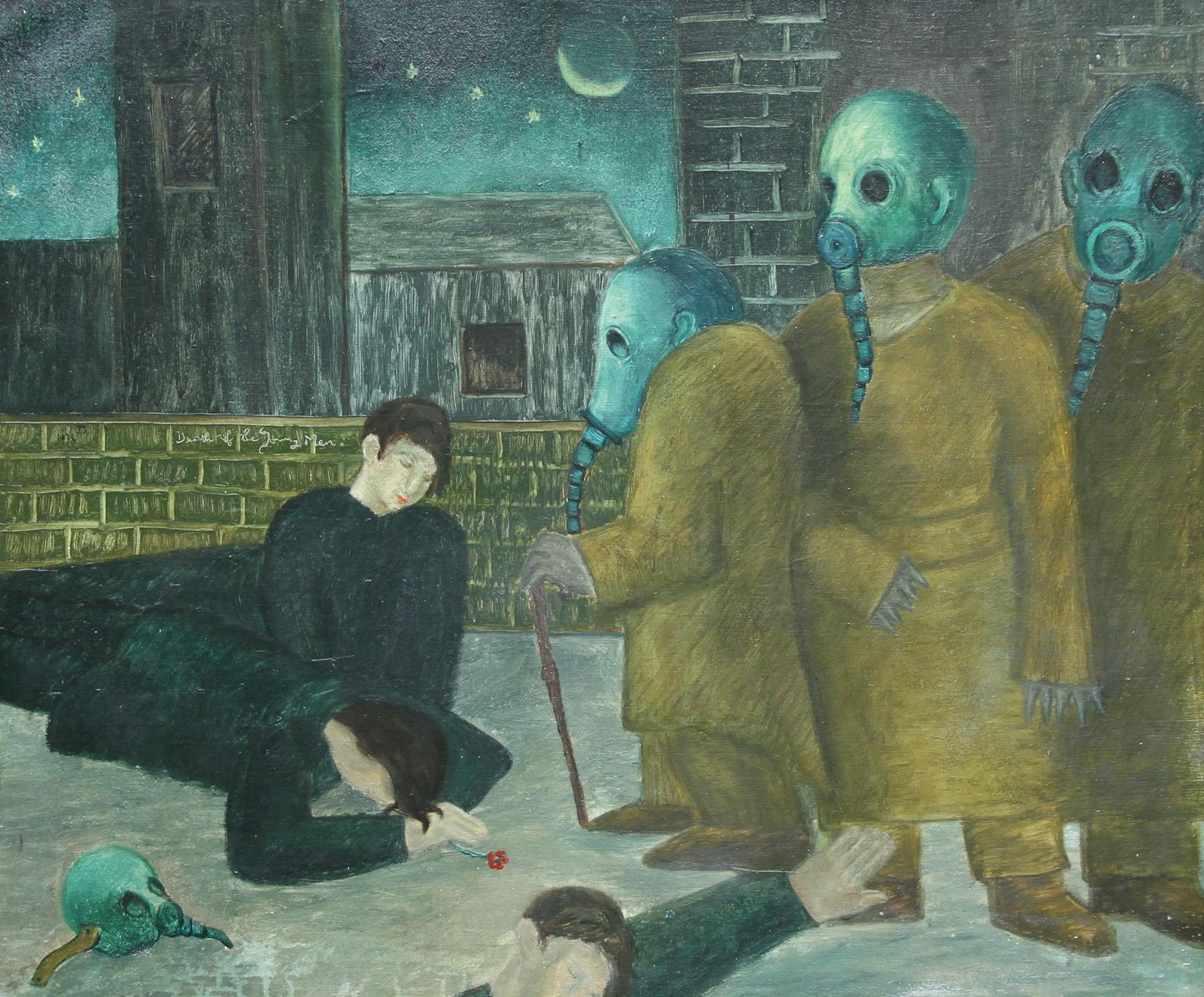 7957.0 Jack Sassoondeath Of The Young Men 1938   British Art Figurative Surrealist Oil Painting1938 photo