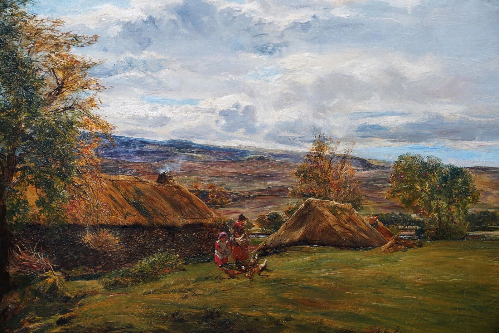 Alexander Fraserfeeding Chickens By A Farm In Summer   Scottish Victorian Landscape Oil Paintingcirca 1870 photo for sale