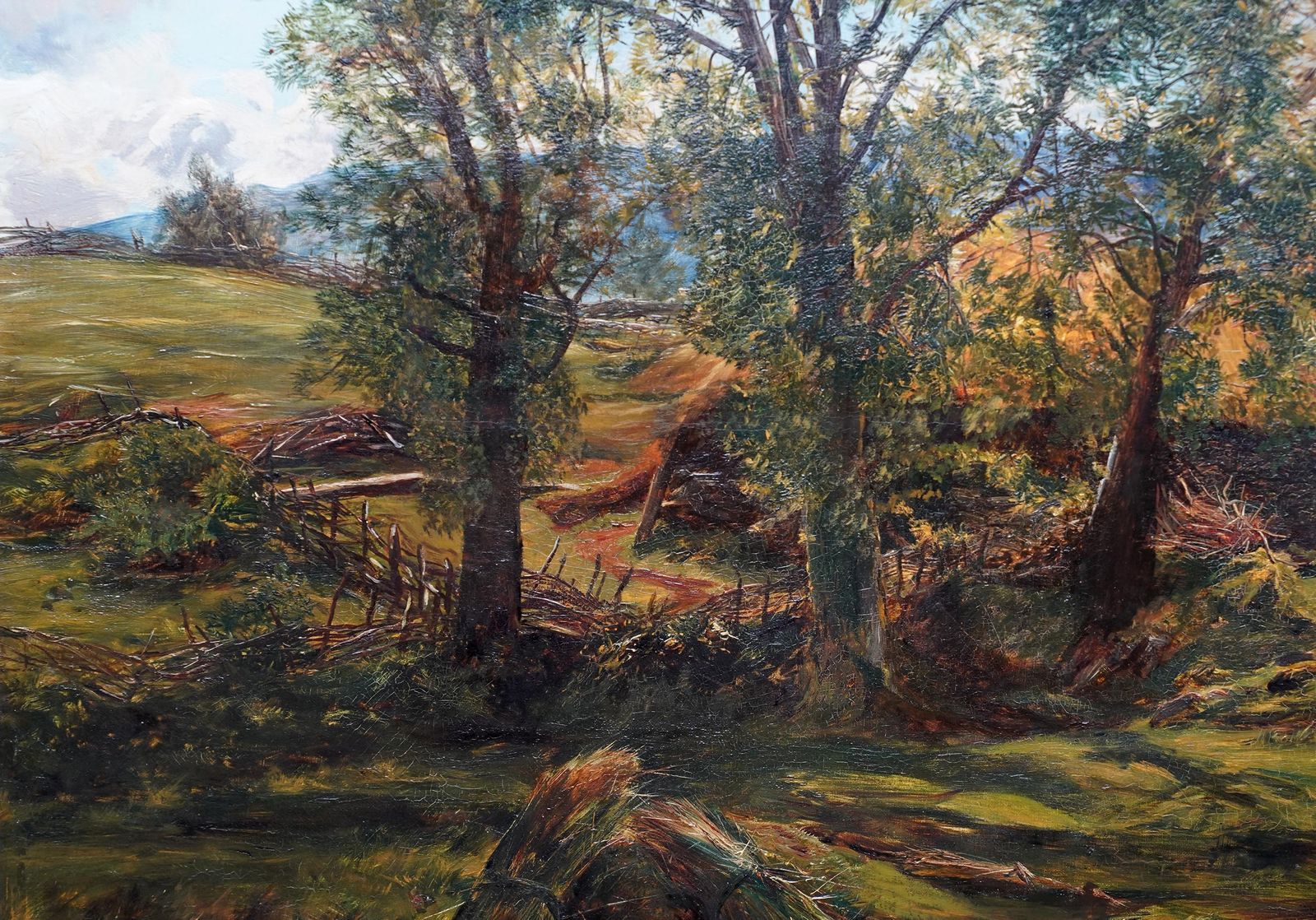 Alexander Fraserfeeding Chickens By A Farm In Summer   Scottish Victorian Landscape Oil Paintingcirca 1870 photo 7957.0