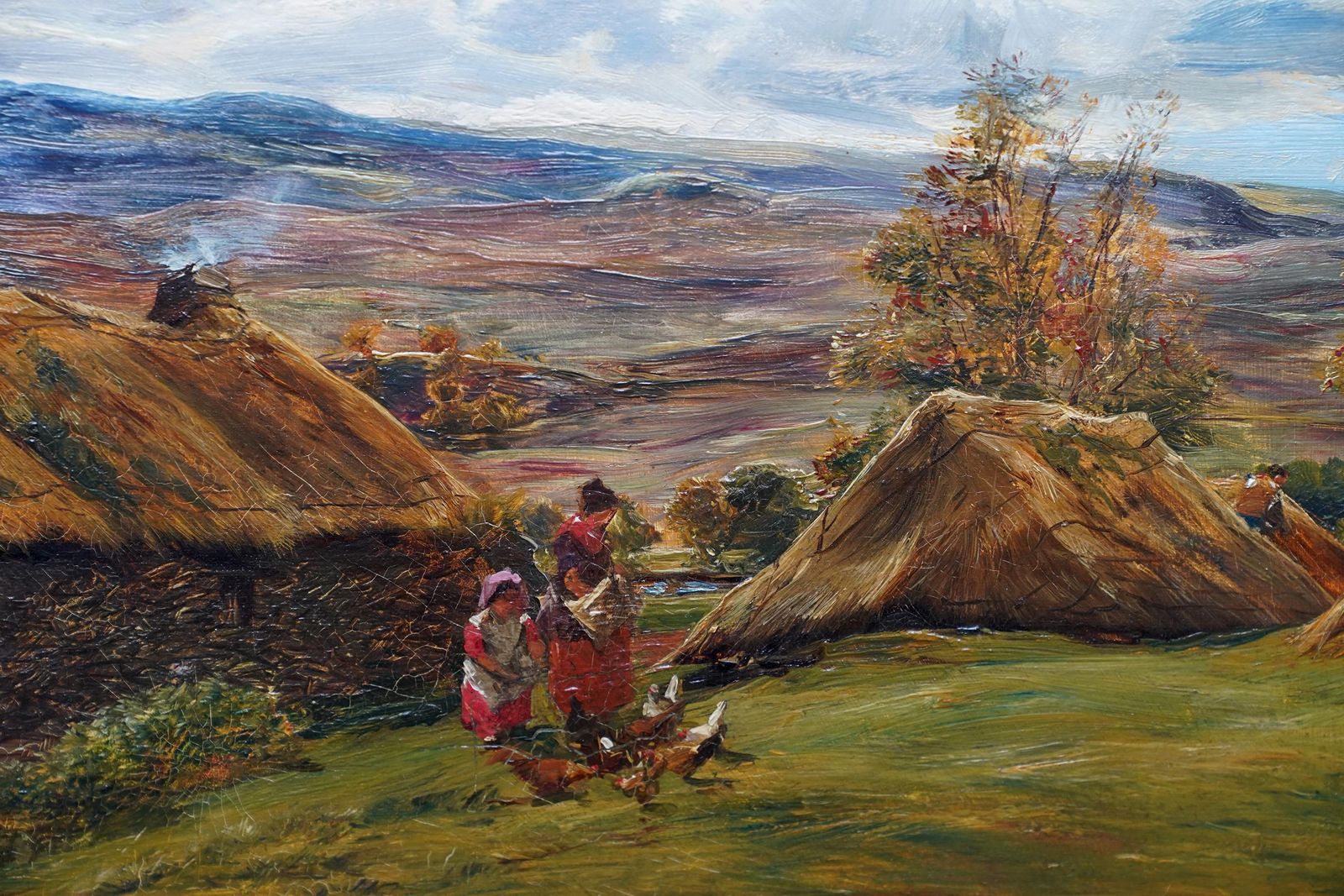 Alexander Fraserfeeding Chickens By A Farm In Summer   Scottish Victorian Landscape Oil Paintingcirca 1870 photo vinterior
