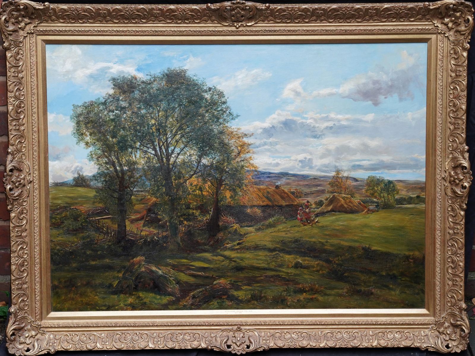 7957.0 Alexander Fraserfeeding Chickens By A Farm In Summer   Scottish Victorian Landscape Oil Paintingcirca 1870 photo