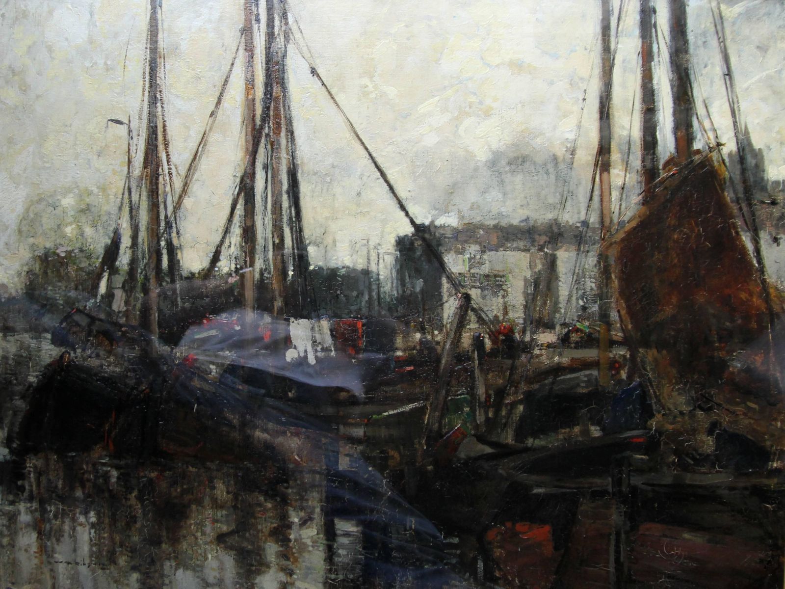 William Alfred Gibsonquayside   Edwardian Scottish Glasgow Impressionist Marine Harbour Oil Paintingcirca 1910 photo furniture