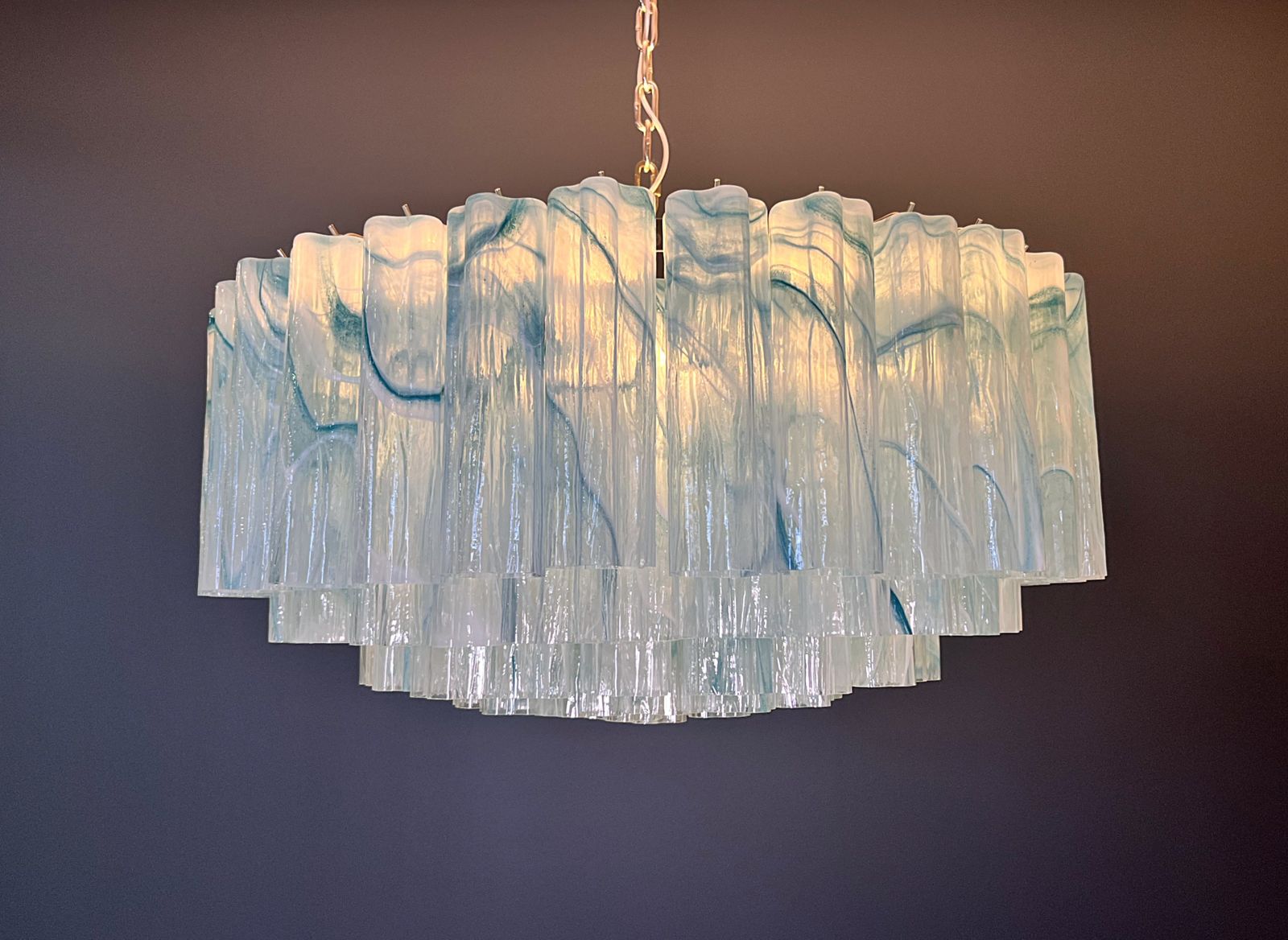 Large Murano Glass Chandelier  101 Blue Alabaster Glass Tube photo vinterior