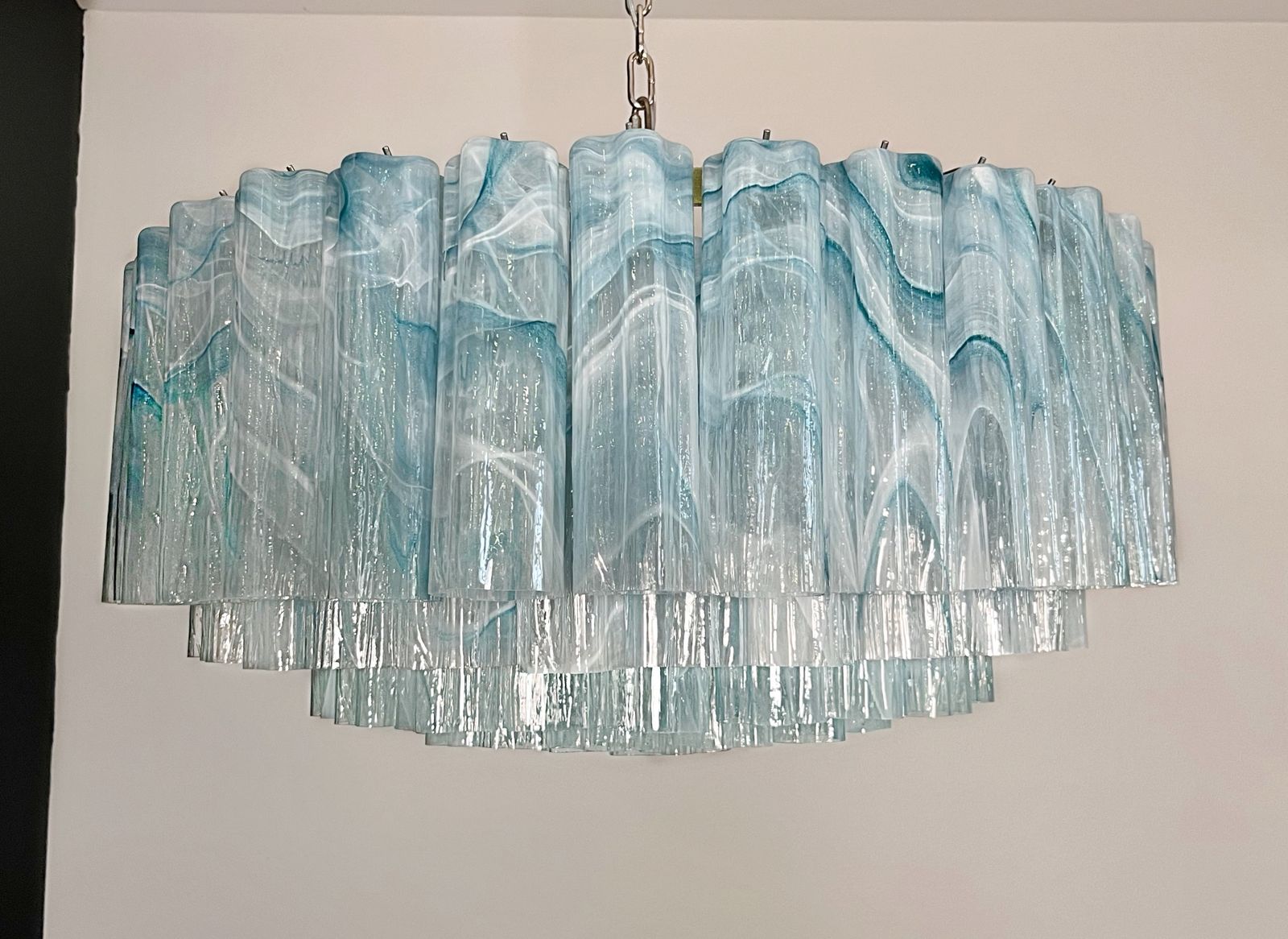 photo vinterior Large Murano Glass Chandelier  101 Blue Alabaster Glass Tube