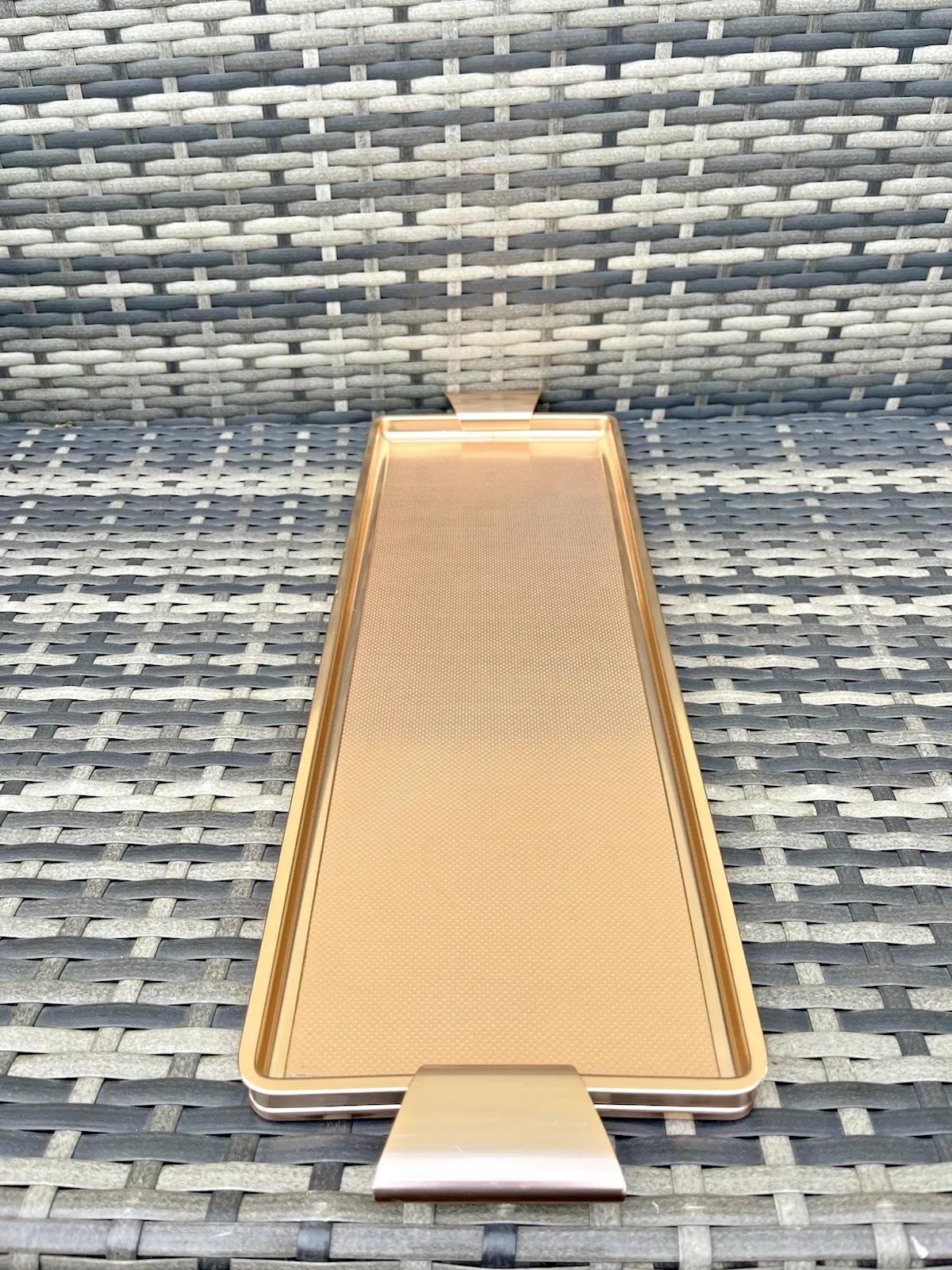 Vintage 50's Rose Gold Anodised Cocktail Drinks Serving Tray 60's Plant Stand photo for sale