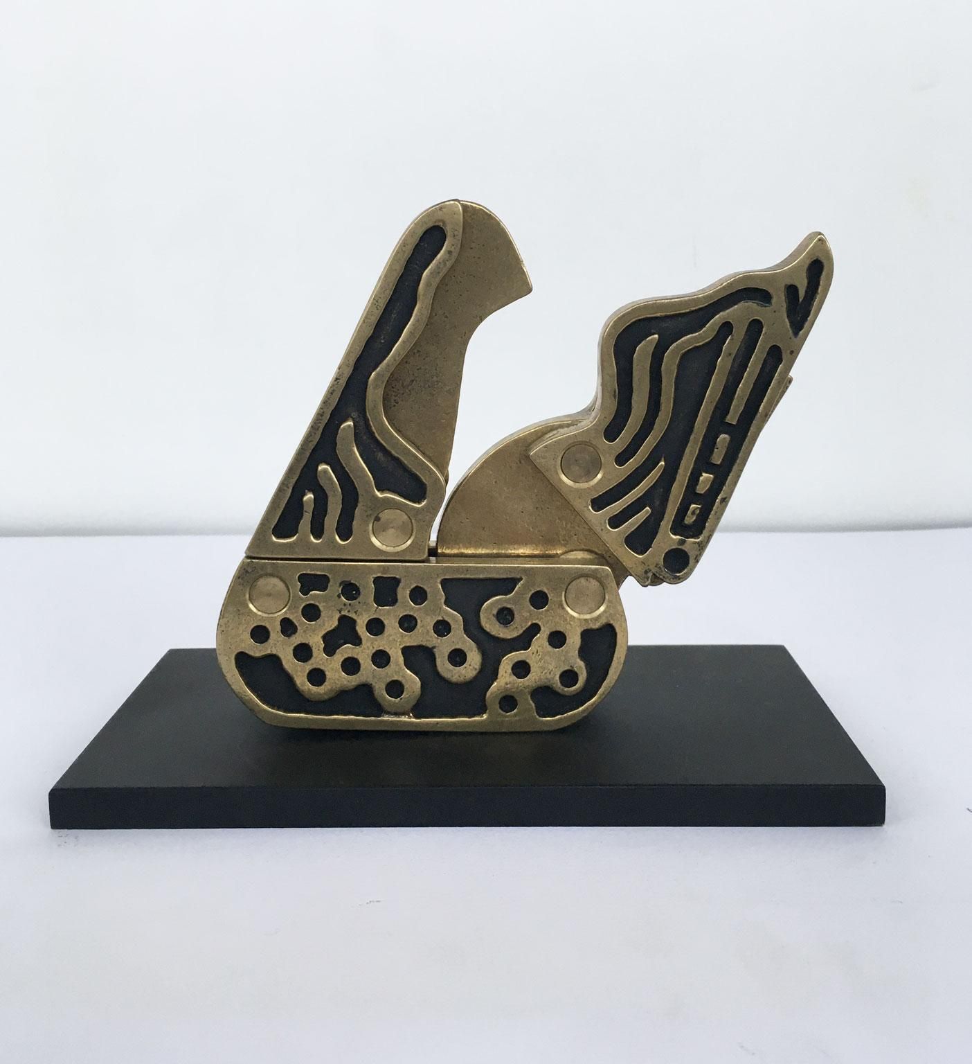 photo vintage 1980 Italy Bronze Abstract Kinetic Sculpture Bruno Chersicla Alambicco Still