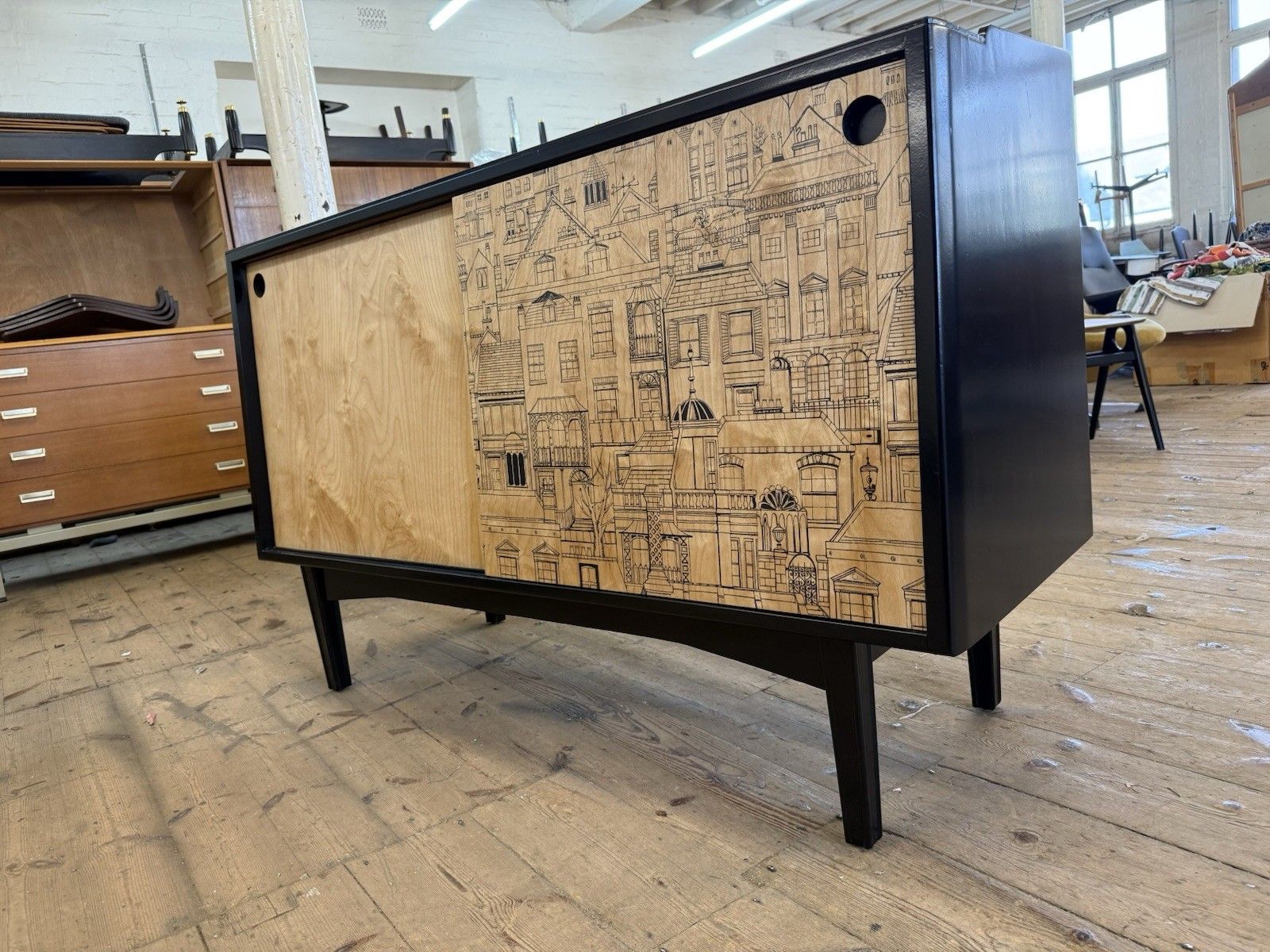 Retro Vintage Sideboard Birch Ply 1950s 60s Heals Rare Design photo Furniture
