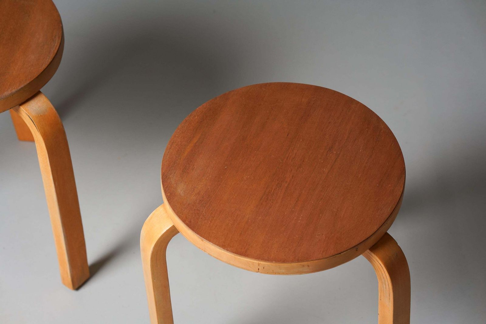 Pair Of Teak Aalto Model 60 Stools, Oy Huonekalu  Ja Rakennustyötehdas Ab, 1940s photo 4674.0