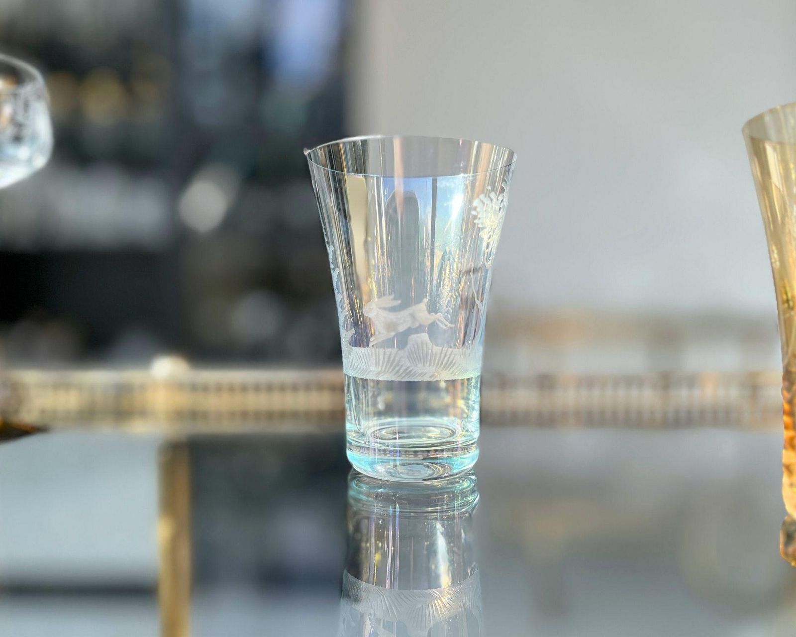 Engraved Color Water Glasses | 6pcs | Antique Glassware | Forest Decor photo furniture