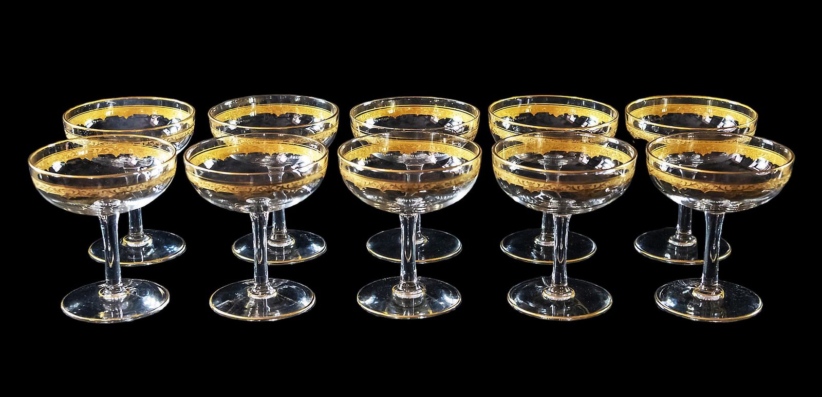 10 Pcs. Set Of Saint Louis Roty Collection Gilt Crystal Champagne Coupes photo for sale
