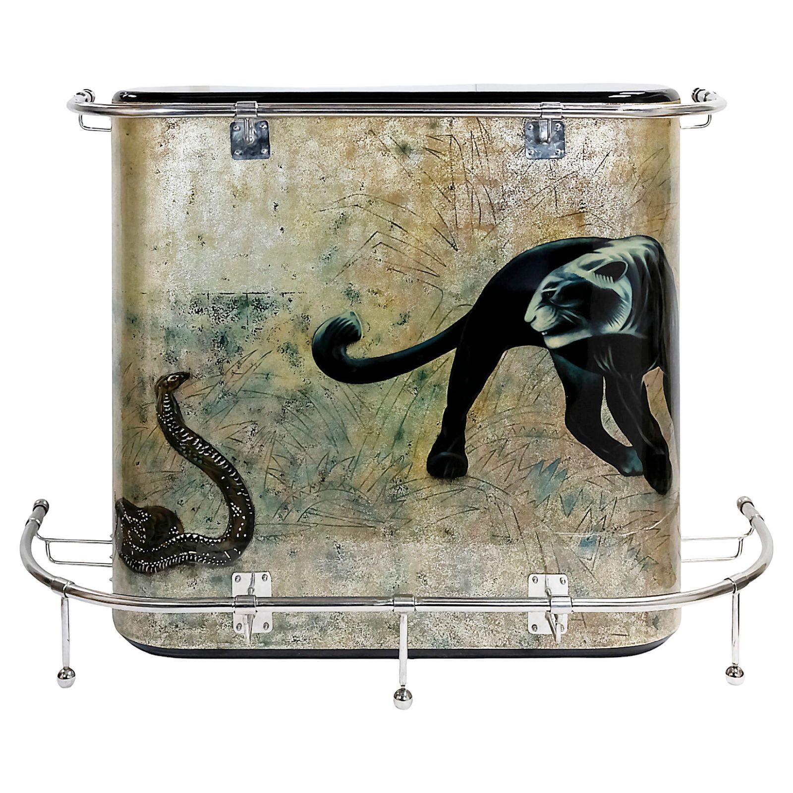 Vintage Dry Bar With Jean Dunand Style Panter And Cobra Varnished Decor photo furniture