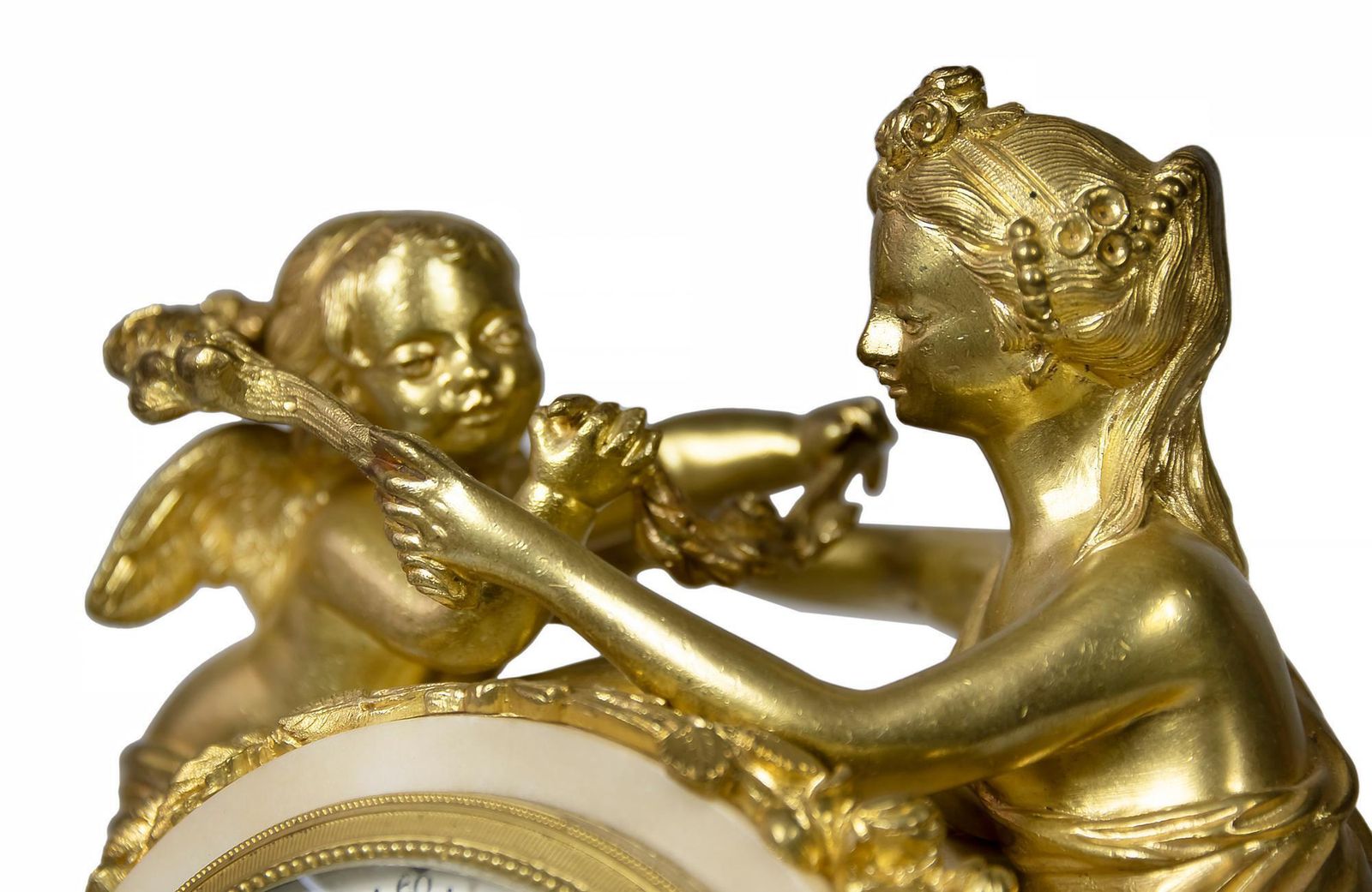 French 19th Century Louis XVI Gilded Bronze And Marble Mantel Clock photo vinterior