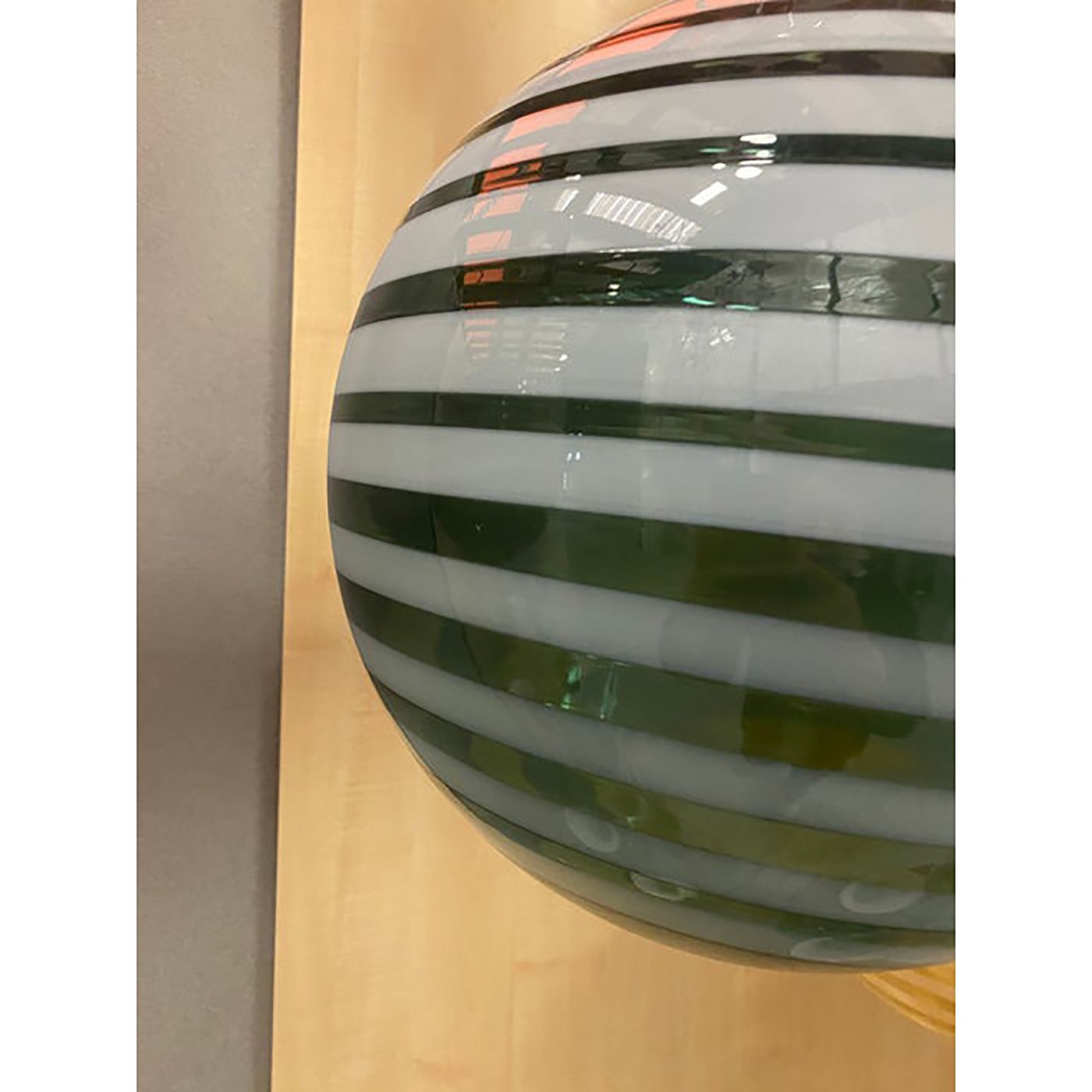 Contemporary Green And White Swiriling Sphere Pendant In Murano Style Glass Italian photo Lighting