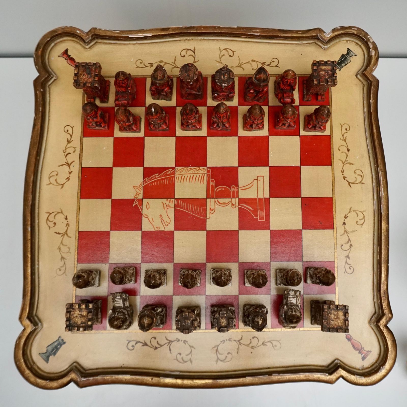Home Decor Games Chess Set Of Handcrafted And Painted Wood Pieces With Table And Board photo