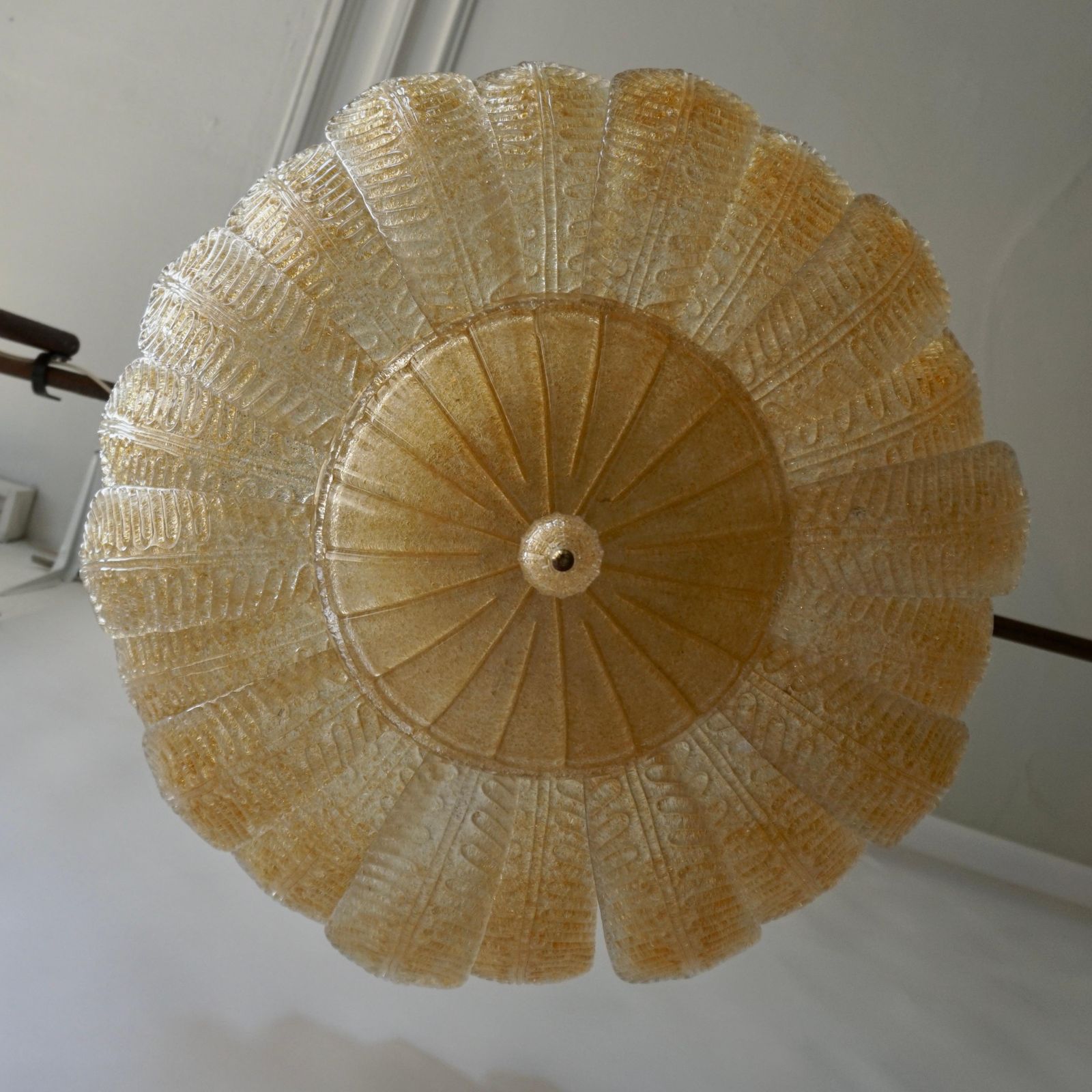 photo furniture Barovier Toso Style Italian Gold Textured Murano Glass Flower Leaf Flushmount