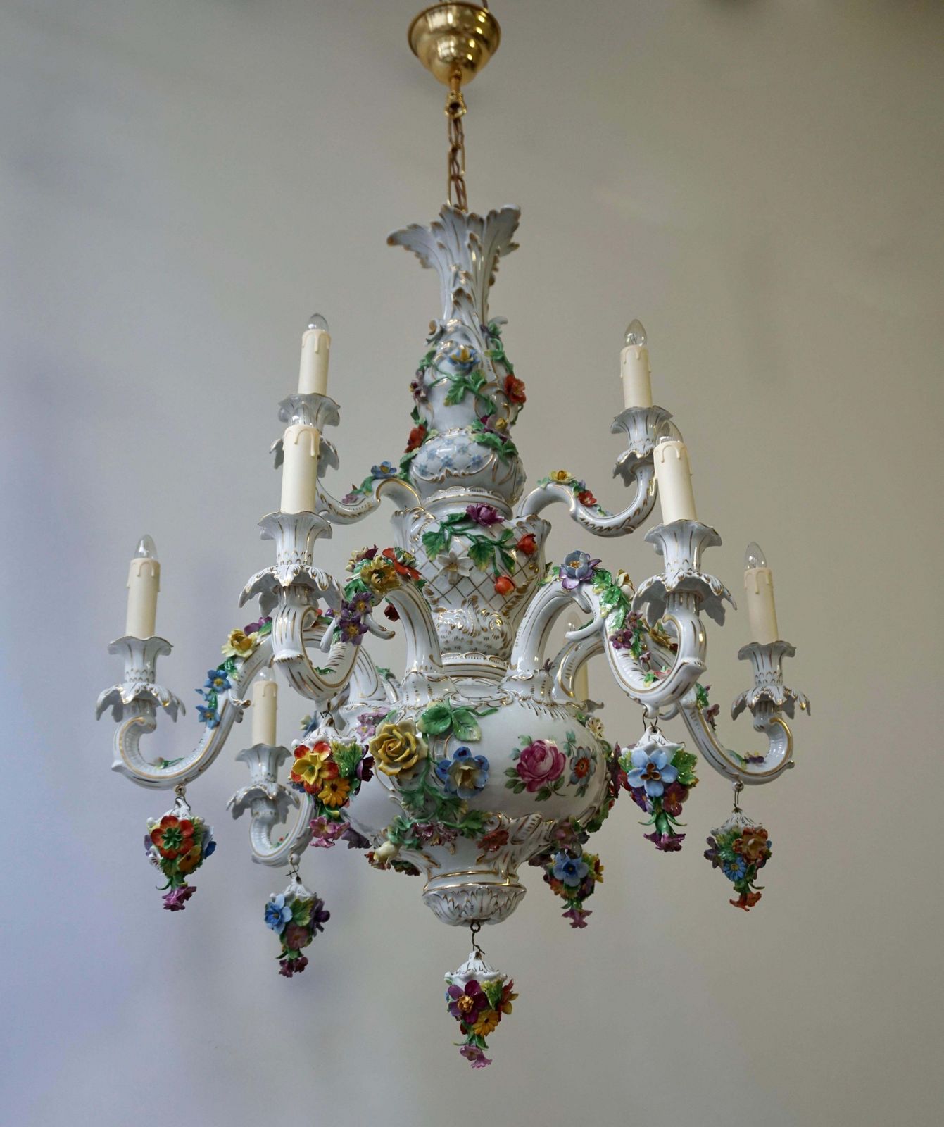 Spectacular Large Italian Rococo Style Porcelain Floral Chandelier photo Lighting