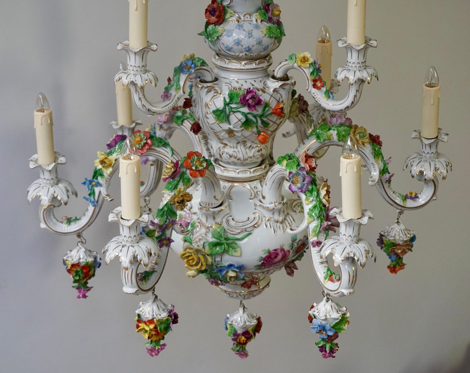 Spectacular Large Italian Rococo Style Porcelain Floral Chandelier photo vinterior