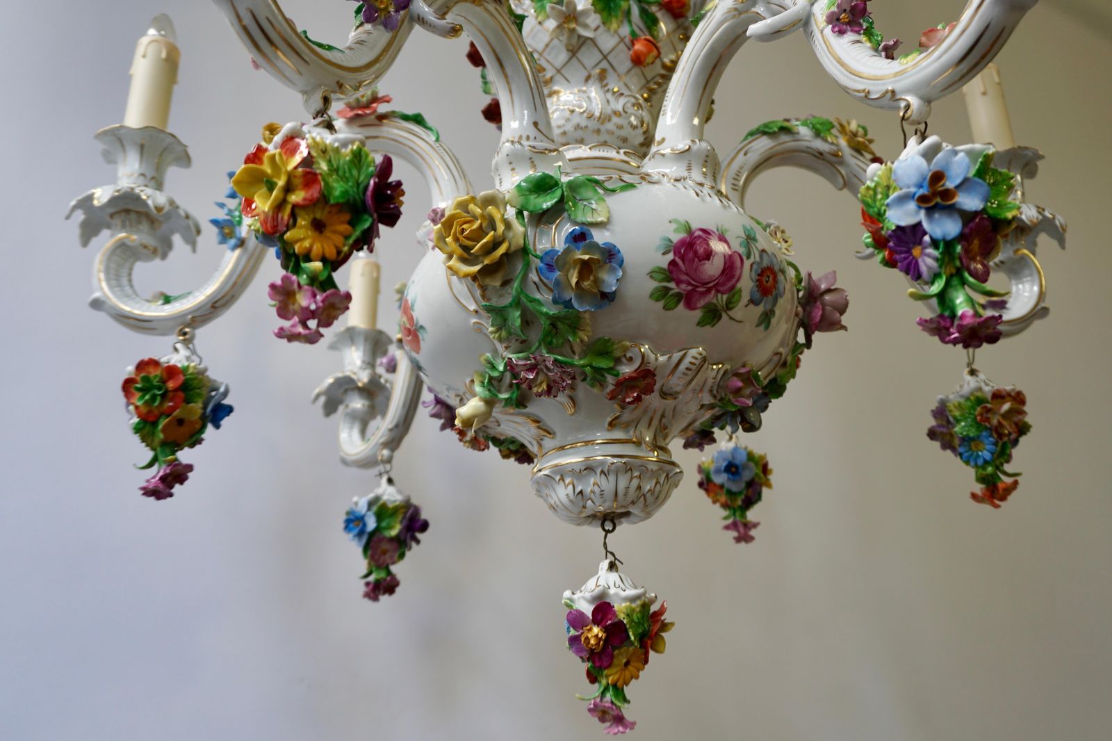 photo furniture Spectacular Large Italian Rococo Style Porcelain Floral Chandelier