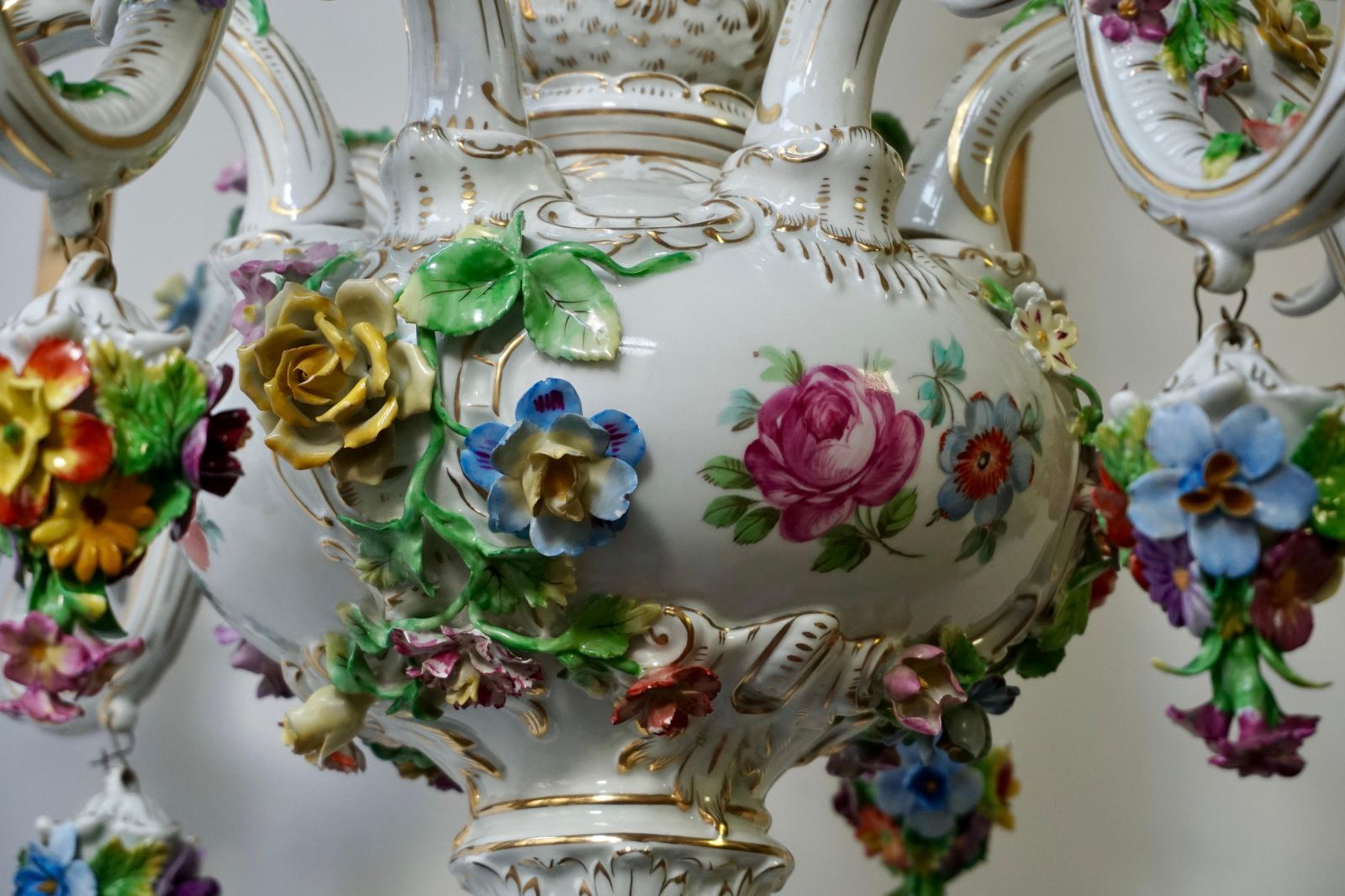 Lighting Spectacular Large Italian Rococo Style Porcelain Floral Chandelier photo