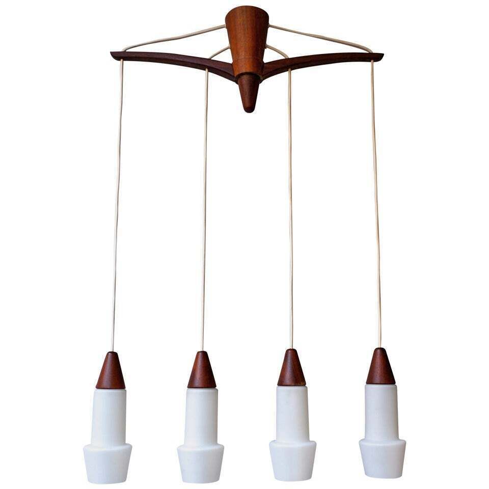 1950s Chandelier In Wood And White Opaline By Uno & Osten Kristiansson
