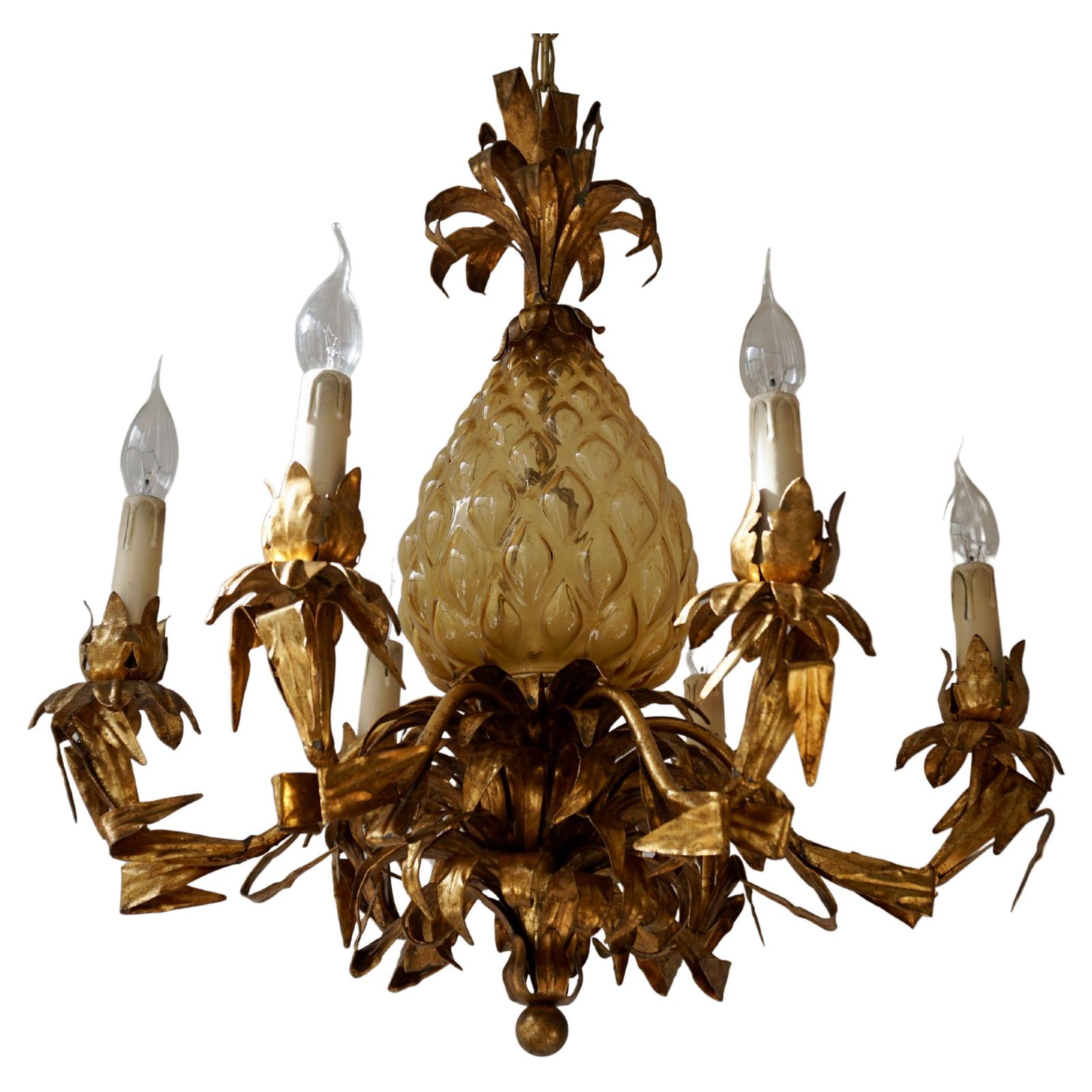 Midcentury Hollywood Regency Murano Glass Pineapple Chandelier