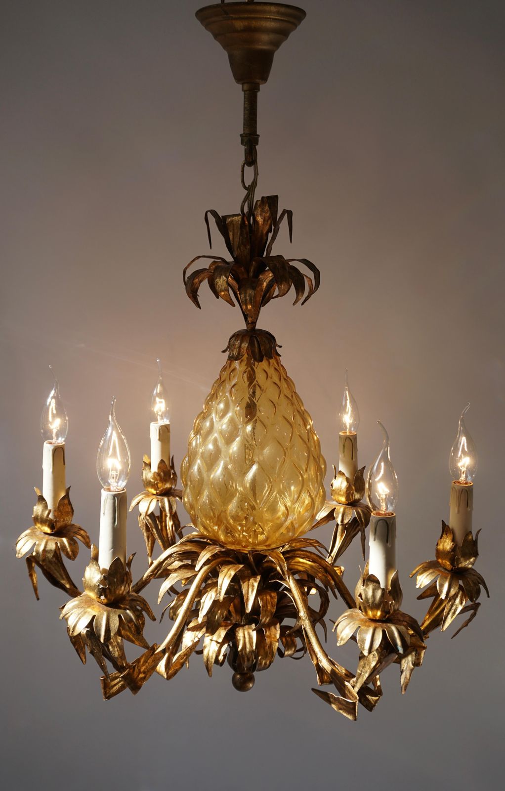 Midcentury Hollywood Regency Murano Glass Pineapple Chandelier photo 2890.0
