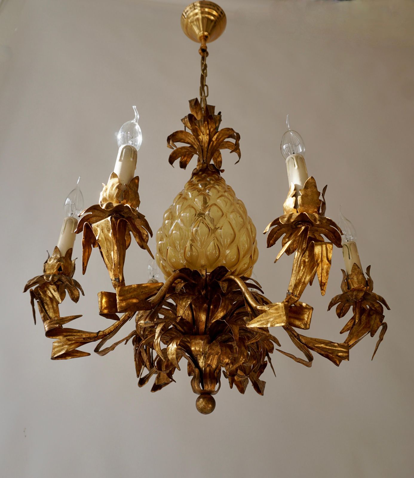 Lighting Midcentury Hollywood Regency Murano Glass Pineapple Chandelier photo