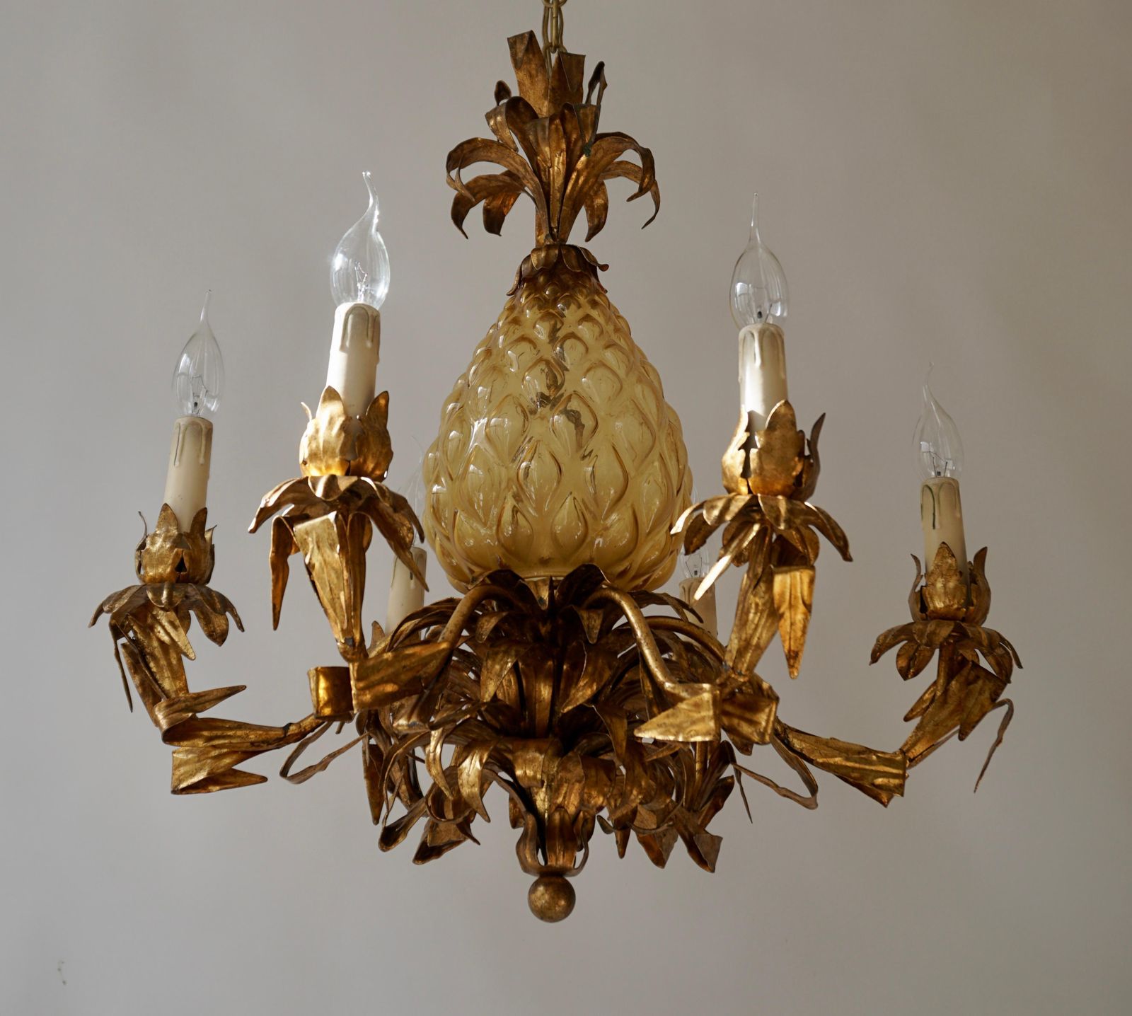 2890.0 Midcentury Hollywood Regency Murano Glass Pineapple Chandelier photo