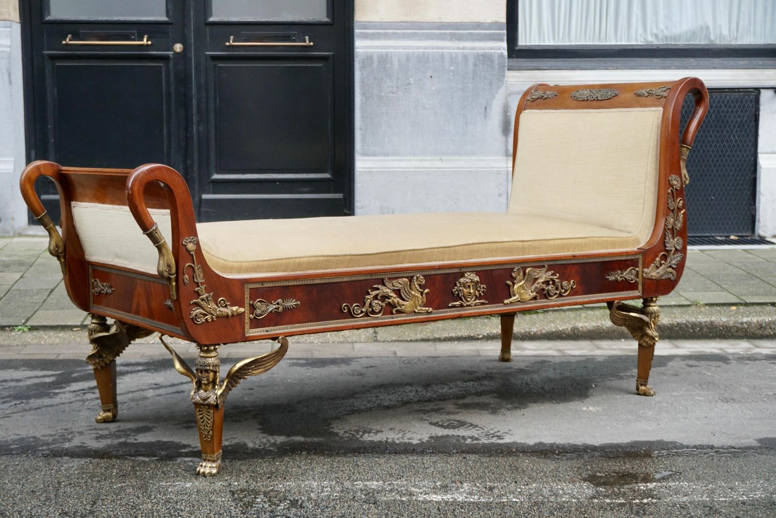 Incredible Gilt Bronze Mounted Swan Neck Daybed In French Empire Style photo Furniture