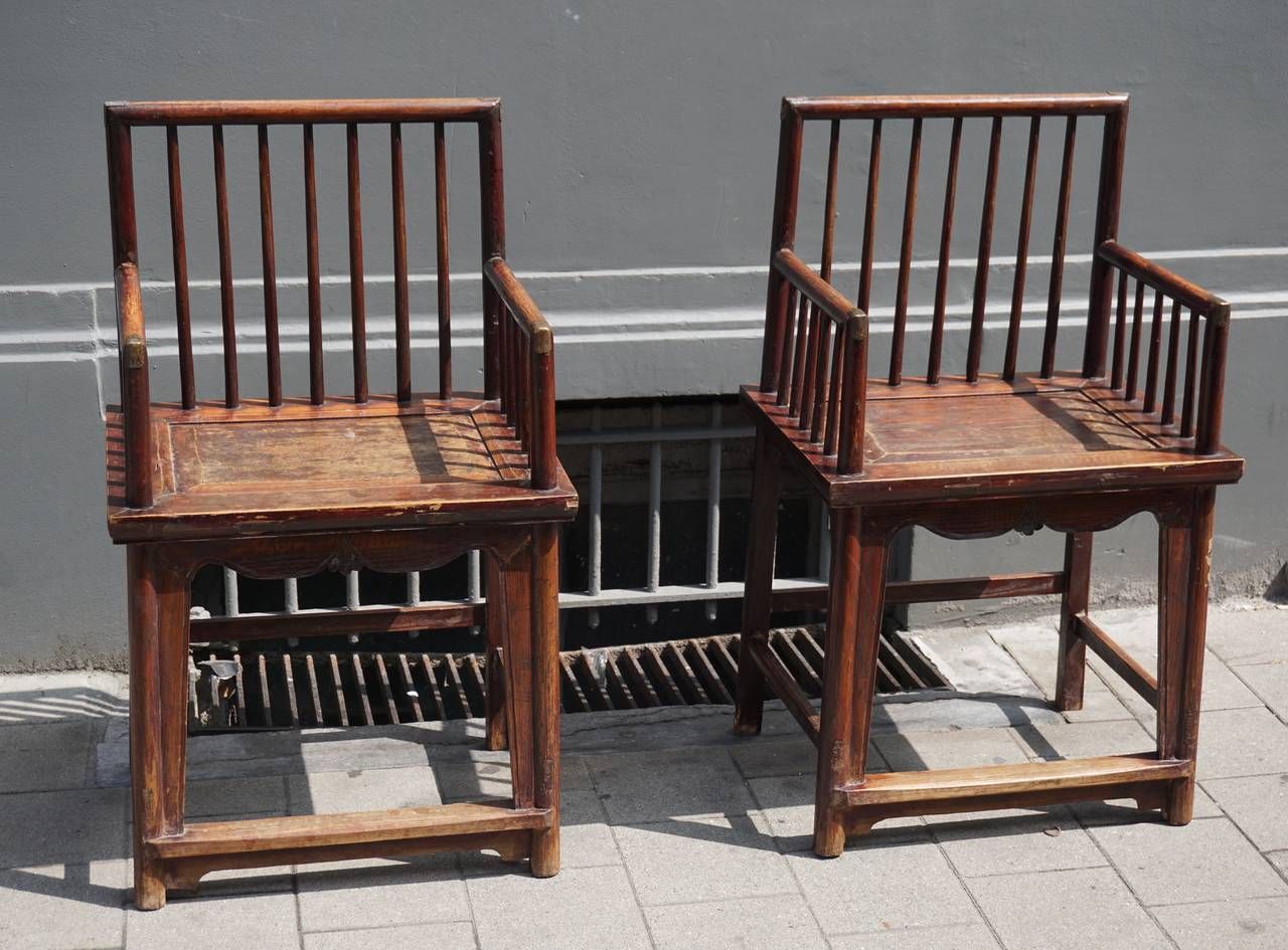 Set Of Three Elegant Chinese Early 20th Century Spindle Back Chairs photo for sale