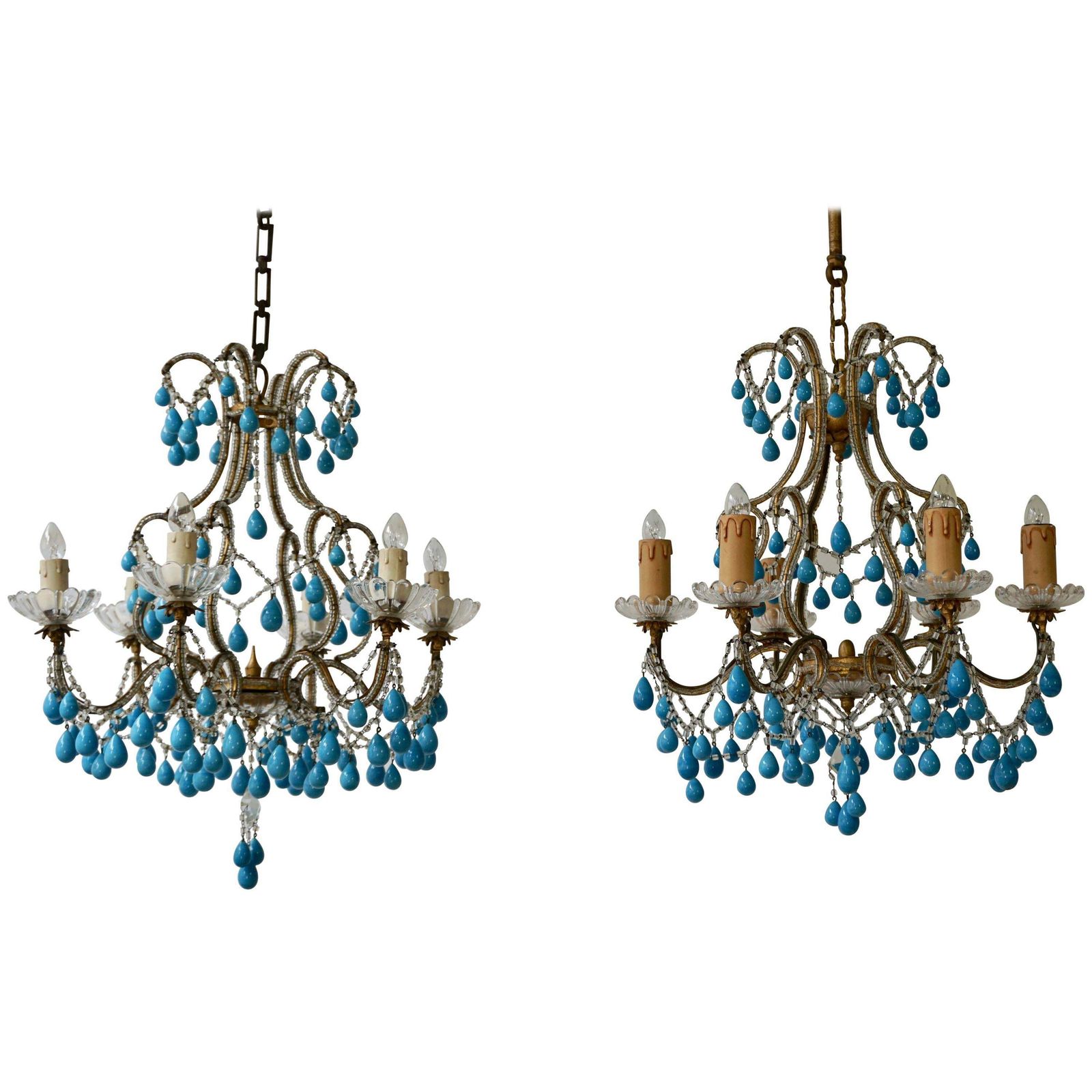 Pair Of Elegant Italian Chandeliers With Turquoise Stone
