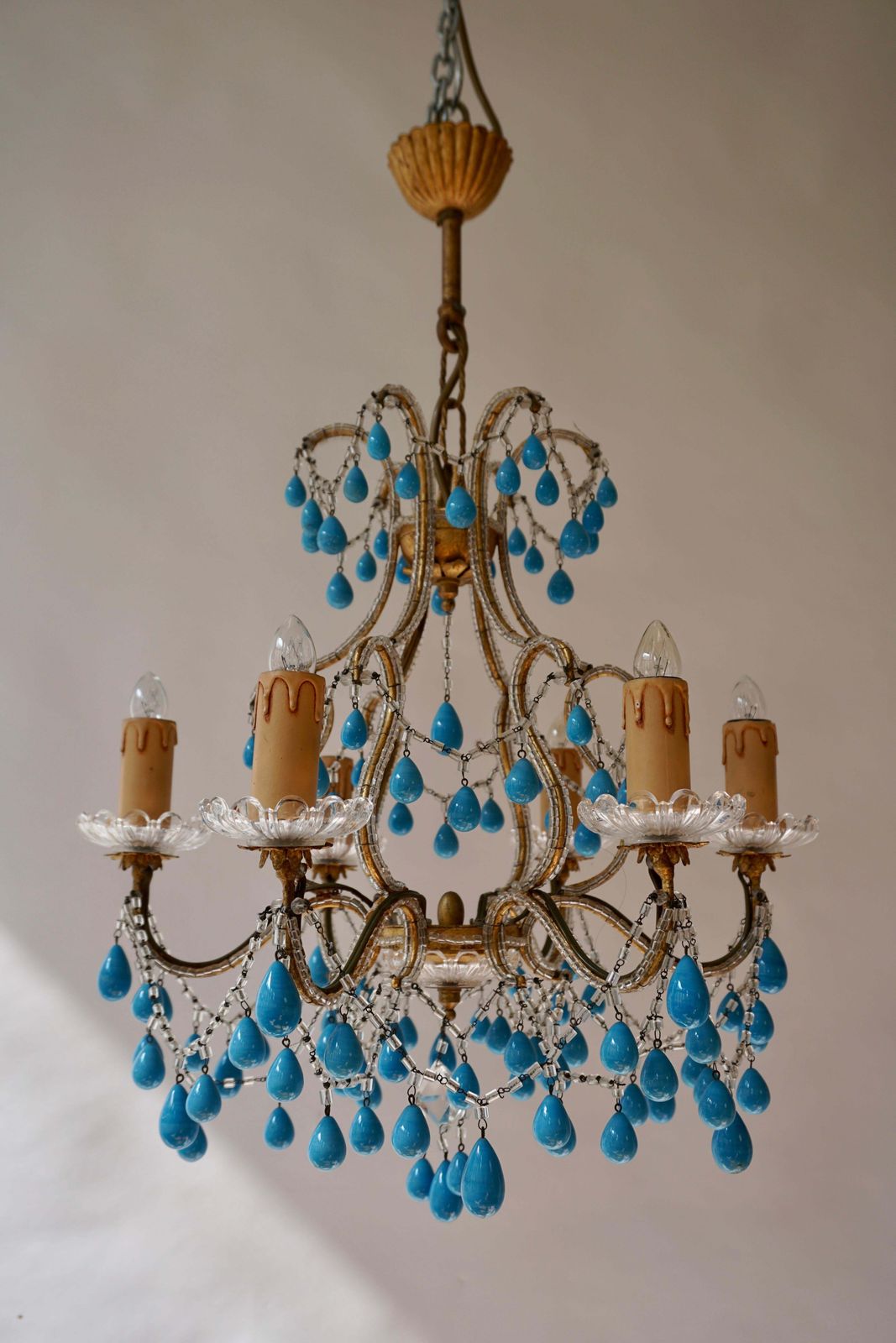Pair Of Elegant Italian Chandeliers With Turquoise Stone photo furniture