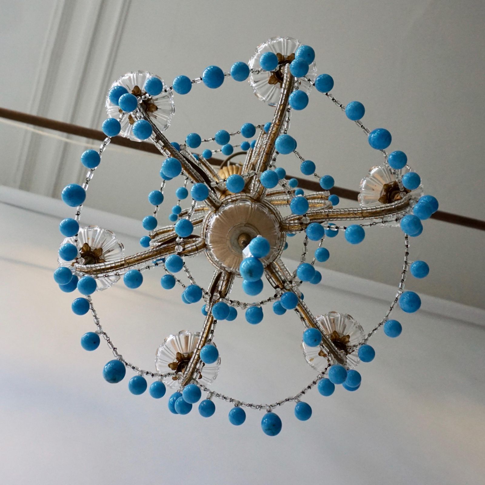 photo for sale Pair Of Elegant Italian Chandeliers With Turquoise Stone