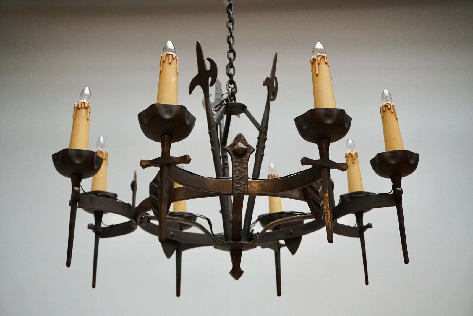 French Wrought Iron Gothic Hollywood Regency Tole Chandelier photo Lighting