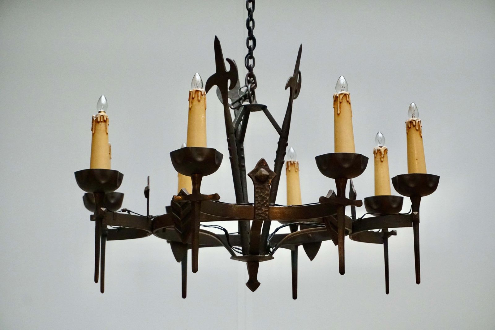 French Wrought Iron Gothic Hollywood Regency Tole Chandelier photo vinterior