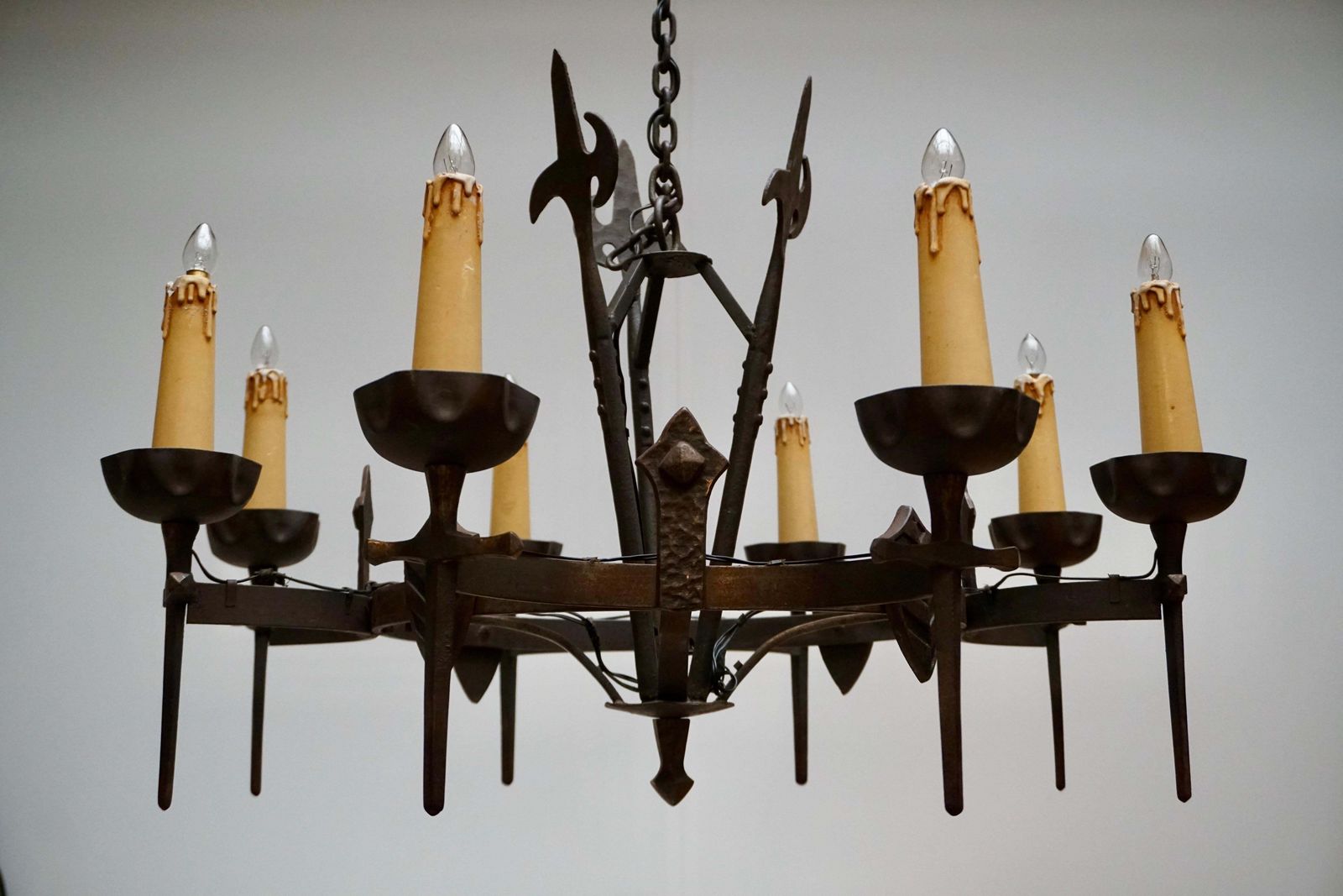 French Wrought Iron Gothic Hollywood Regency Tole Chandelier photo buy