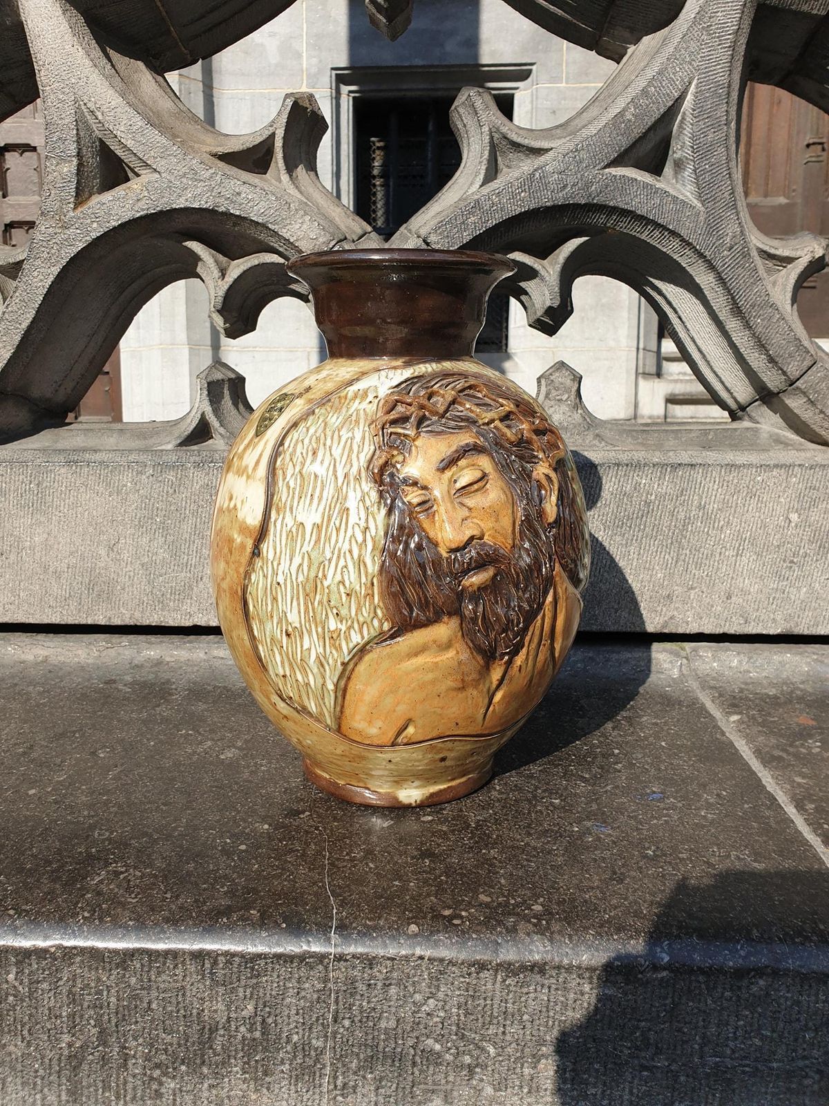Ceramic Vase Of  Christ By Losson Belgium photo 1020.0