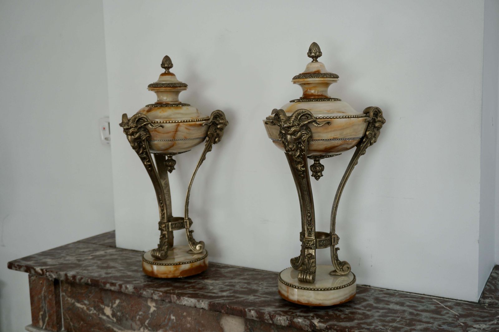 A Nice Pair Of Onyx And Silvered Bronze Ornamental Vases photo vinterior