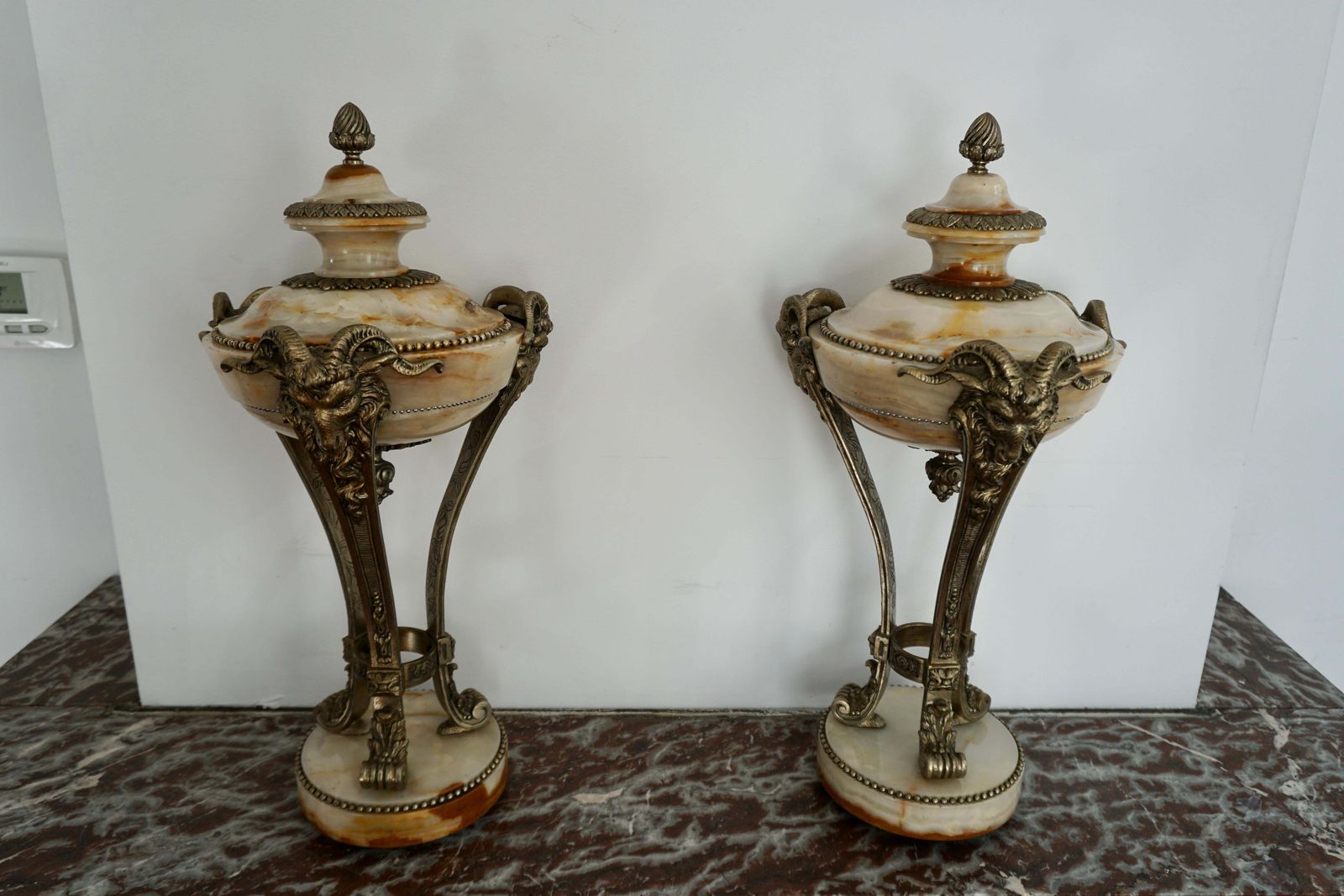 Home Decor A Nice Pair Of Onyx And Silvered Bronze Ornamental Vases photo