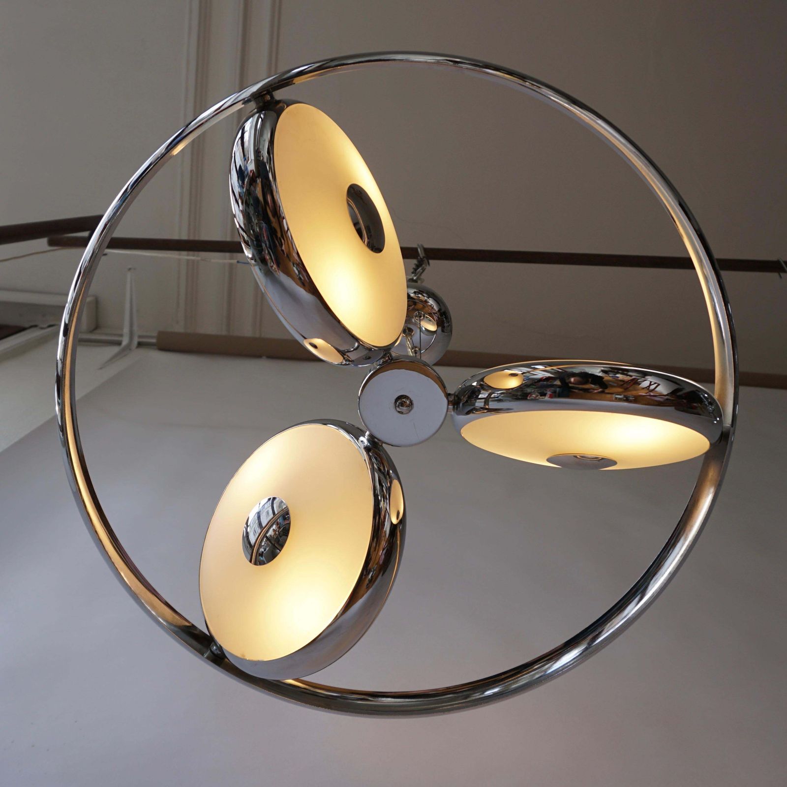 photo furniture One Off Three Adjustable Italian Glass And Chrome Ufo Chandeliers